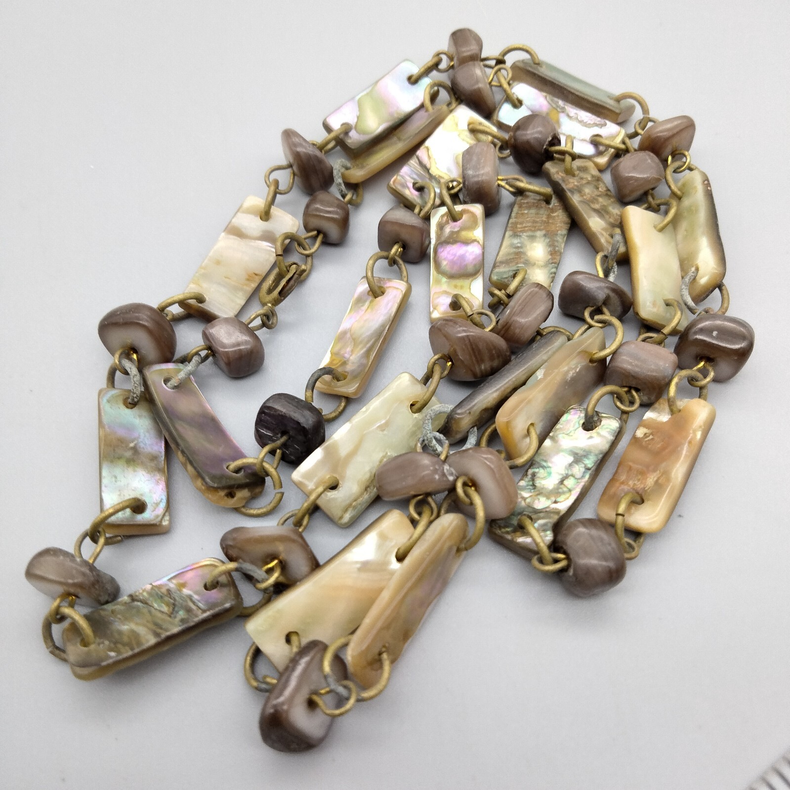 Art Deco Paua Shell Polished Bead Necklace 30″ MermaidCore Antique c 1920’s