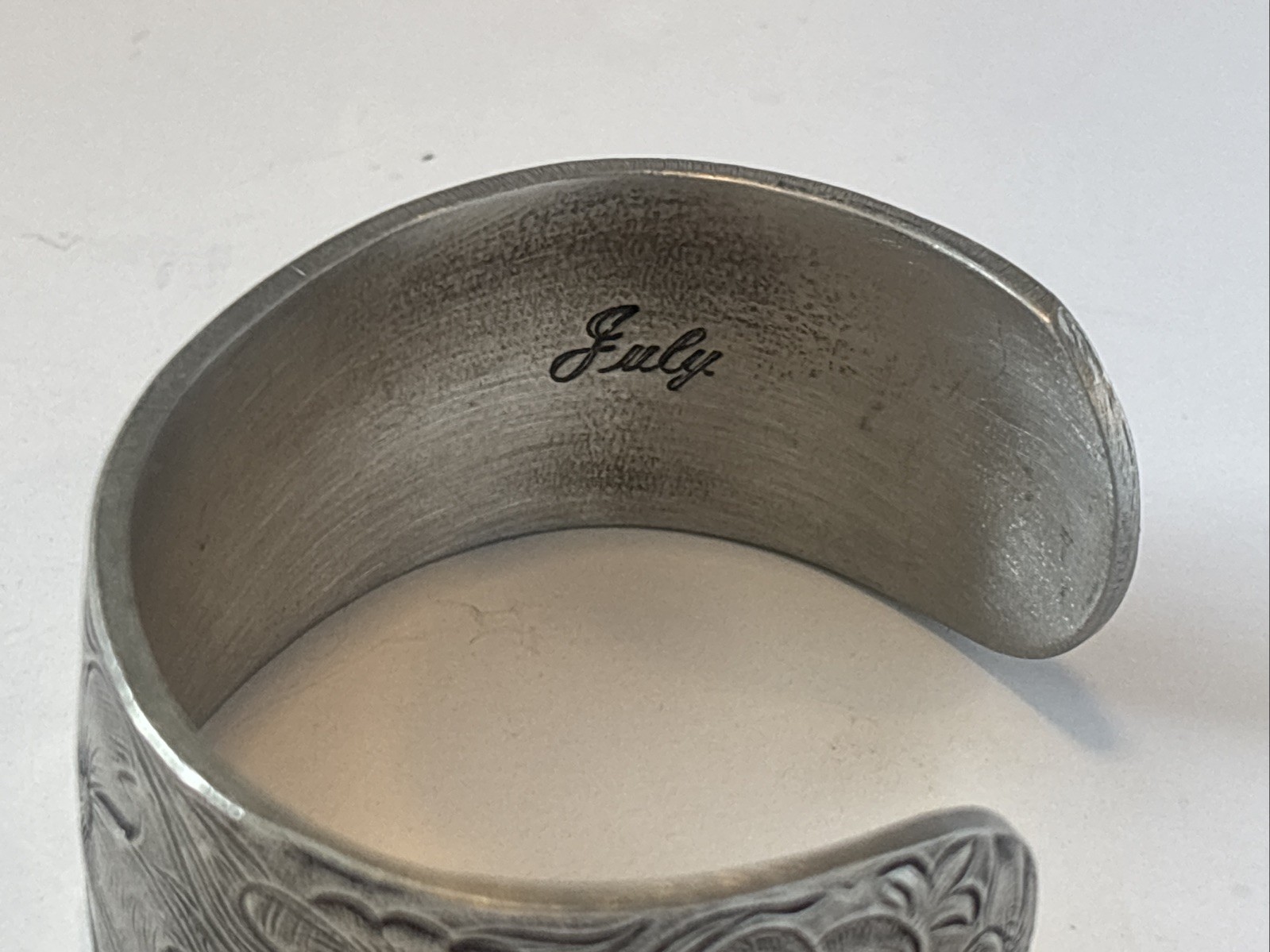 Cuff Bracelet Salisbury Pewter Vintage July Flower of the Month Silver Tone