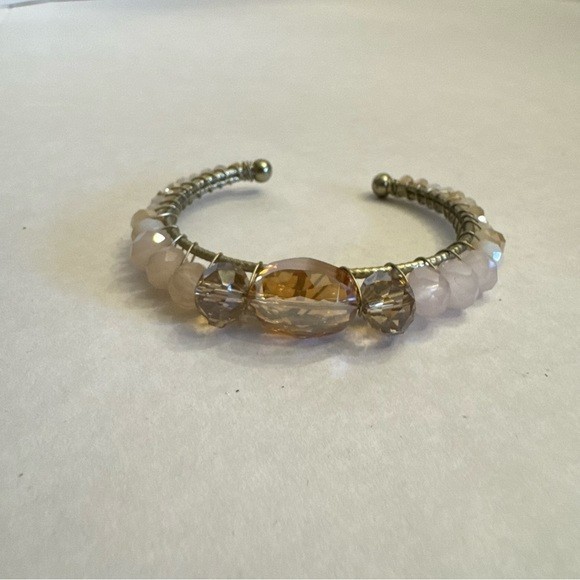 LOT of 2 AB Faceted Crystal Cuff Bracelets Pink and Blue Jewelry Bundle