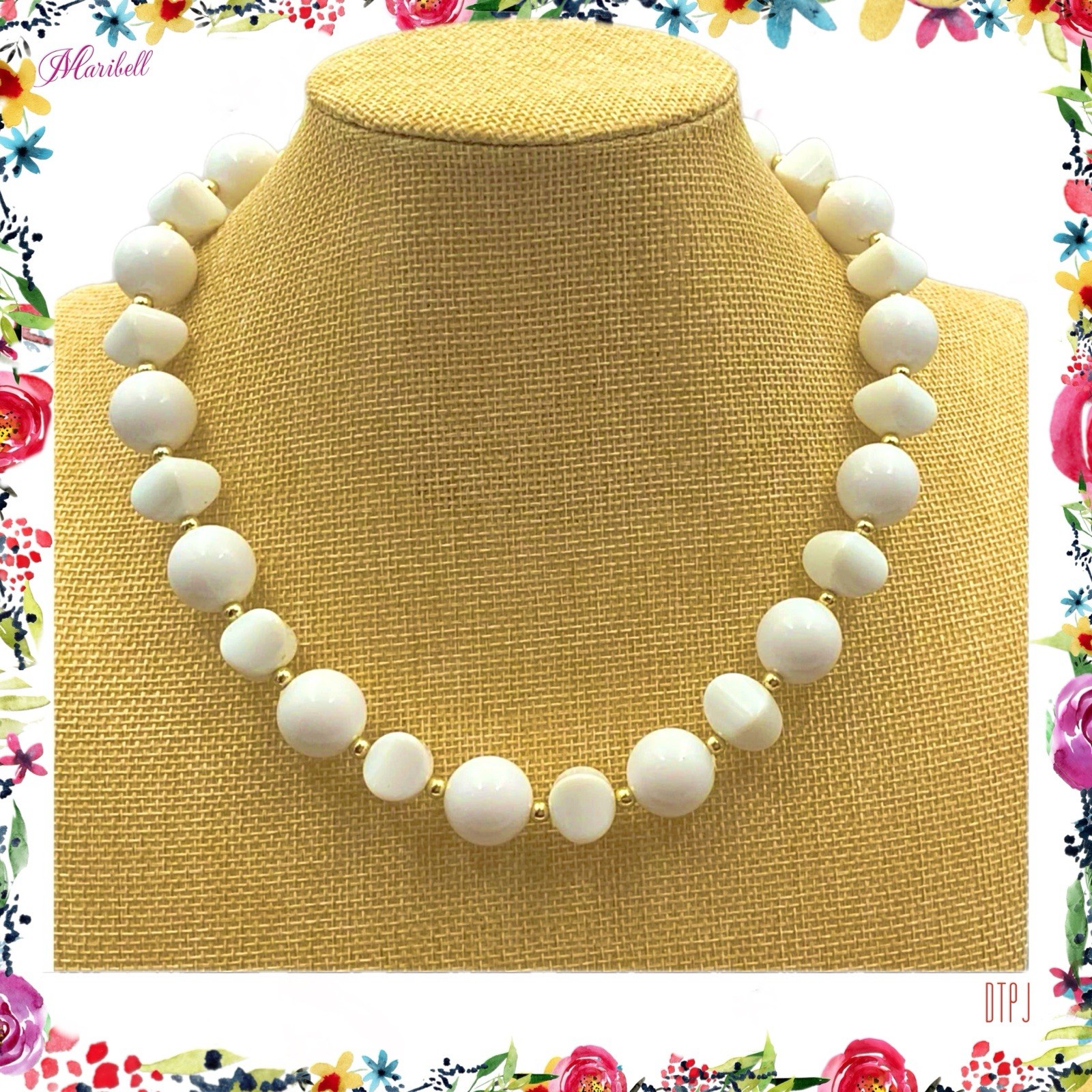 Classic Natural White Beaded Variant Shapes Necklace 18″ Spring Ring Clasp