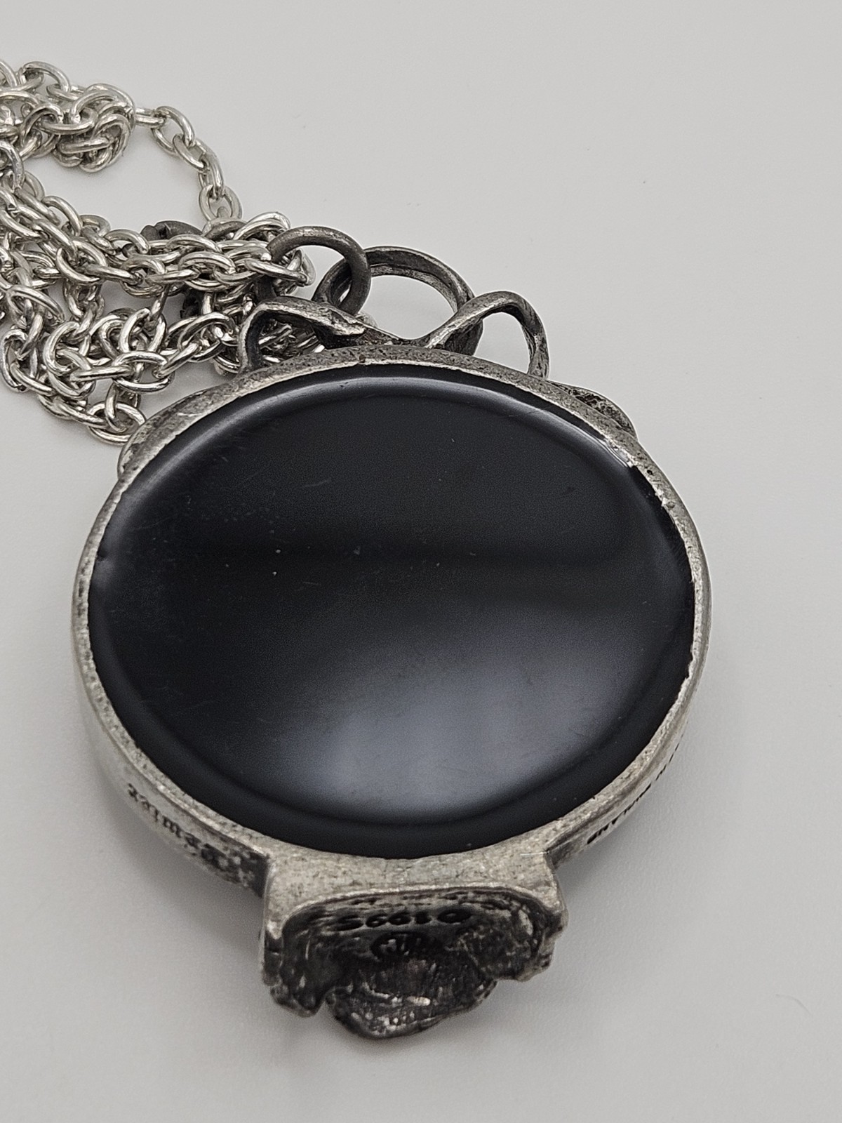 Vintage Alchemy Gothic Speculum Scull Lady Mirrored Pendant Necklace Pewter
