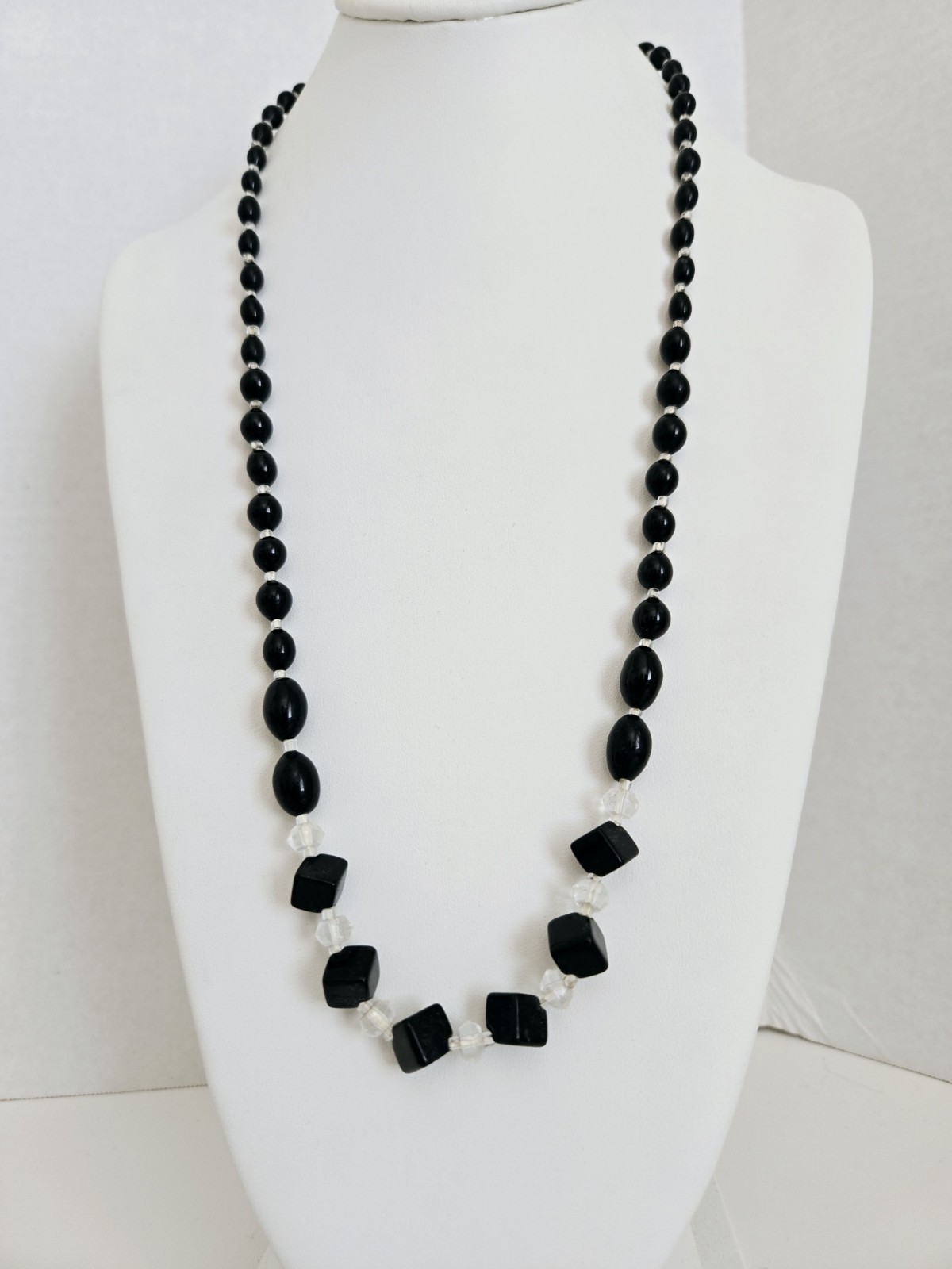 Lot of 9 Vintage Black Glass Faceted Beads Necklaces Different Styles & Sizes