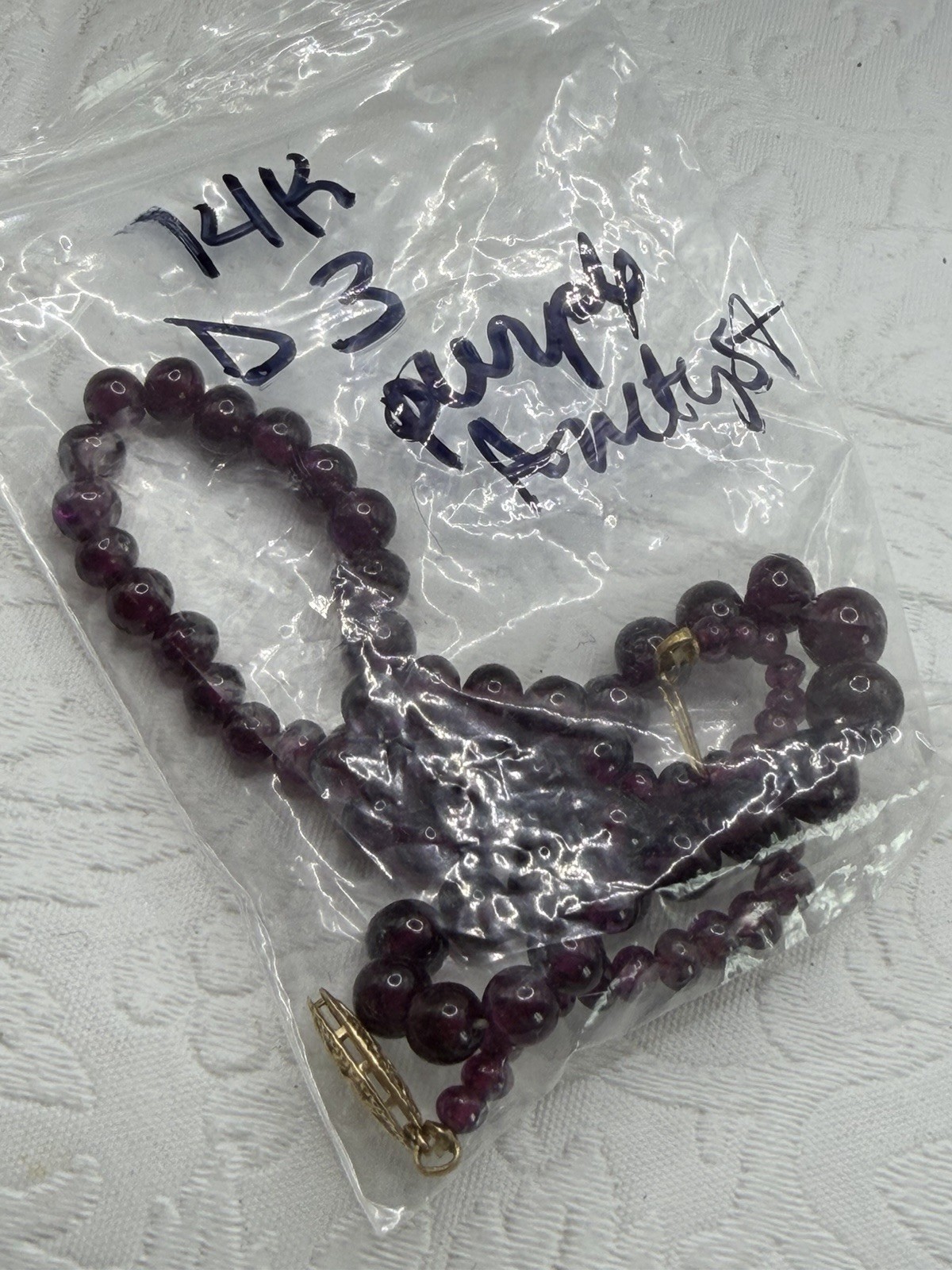 14k Yellow Gold Clasp Deep Dark Purple Amethyst Hand Knotted Strand Necklace
