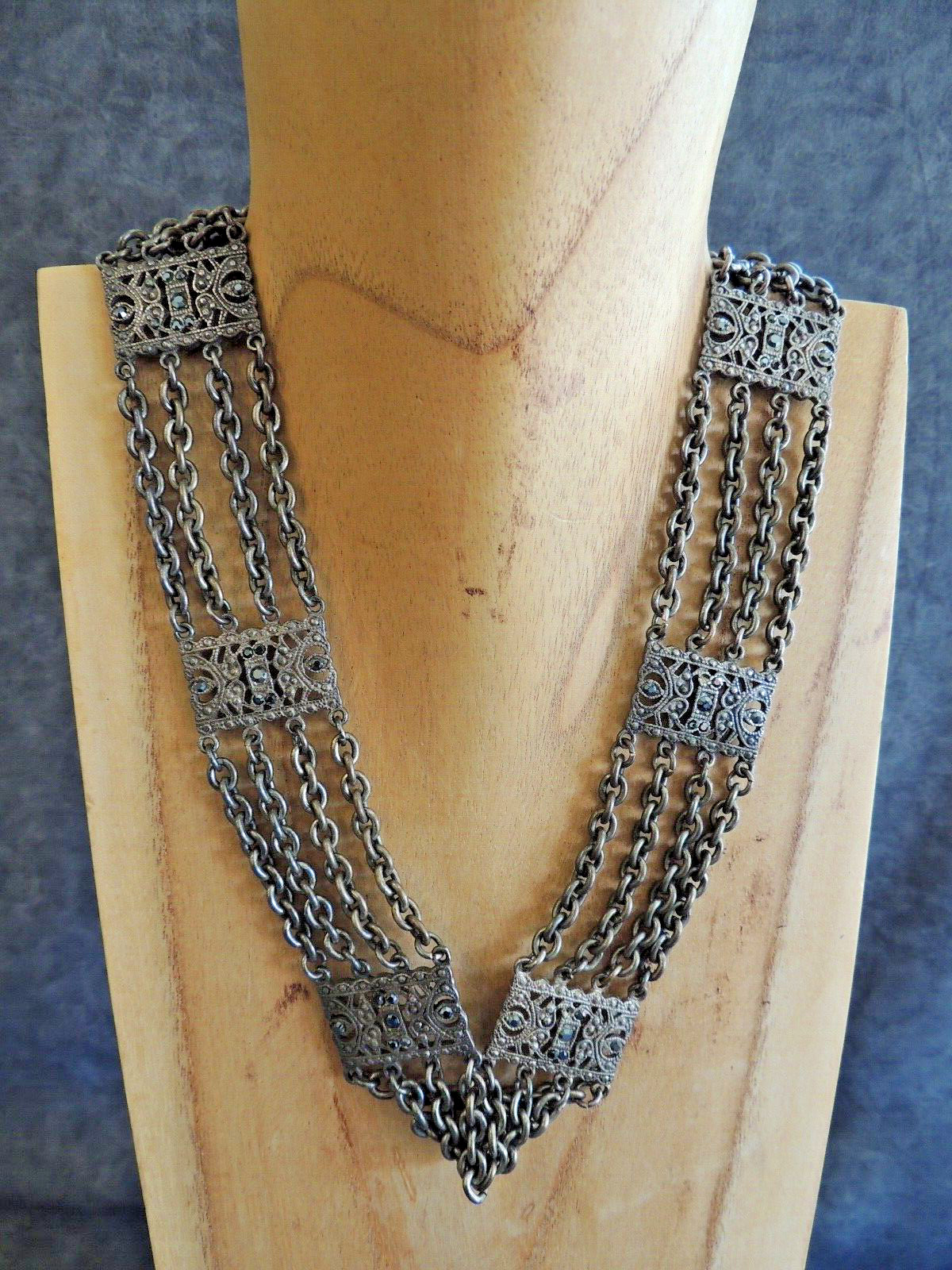 21 3/8 inch metal boho necklace antique with small sparkly stones
