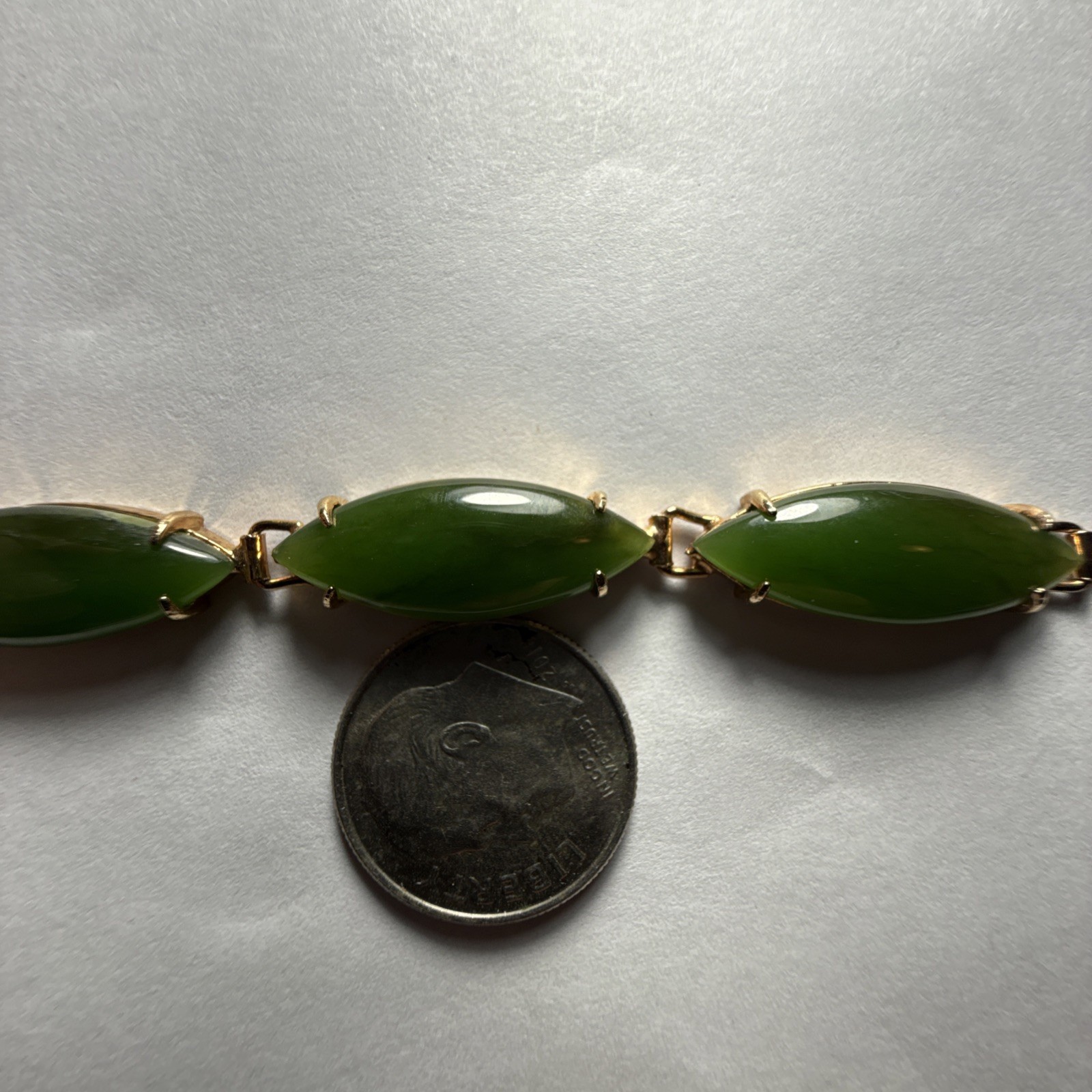 Bracelet Jade Gold Filled Vintage Unused Old Stock Unmarked Big Cabochons 7.25”