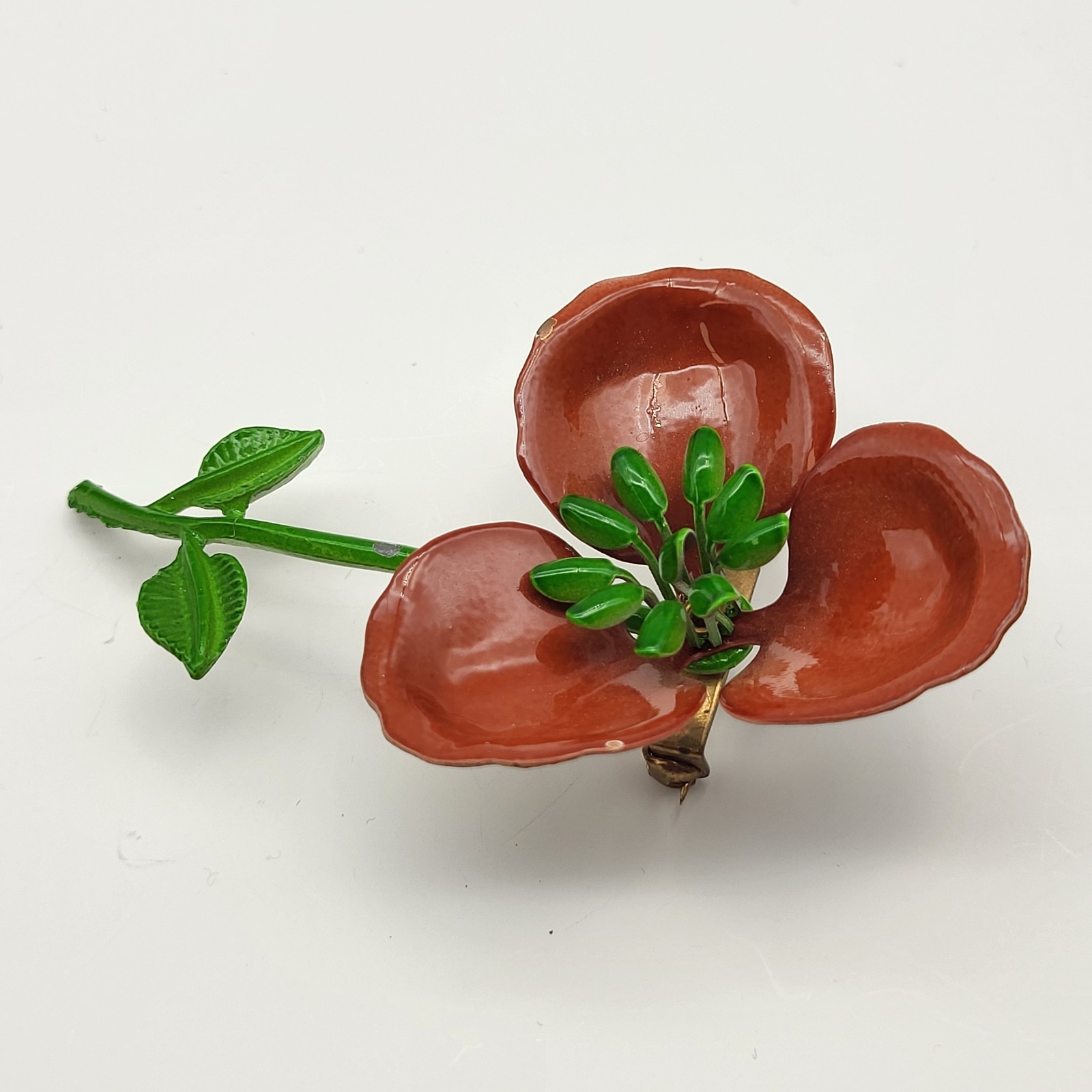 Lovely vintage enamel flower poppy corsage brooch pin elegant vibrant