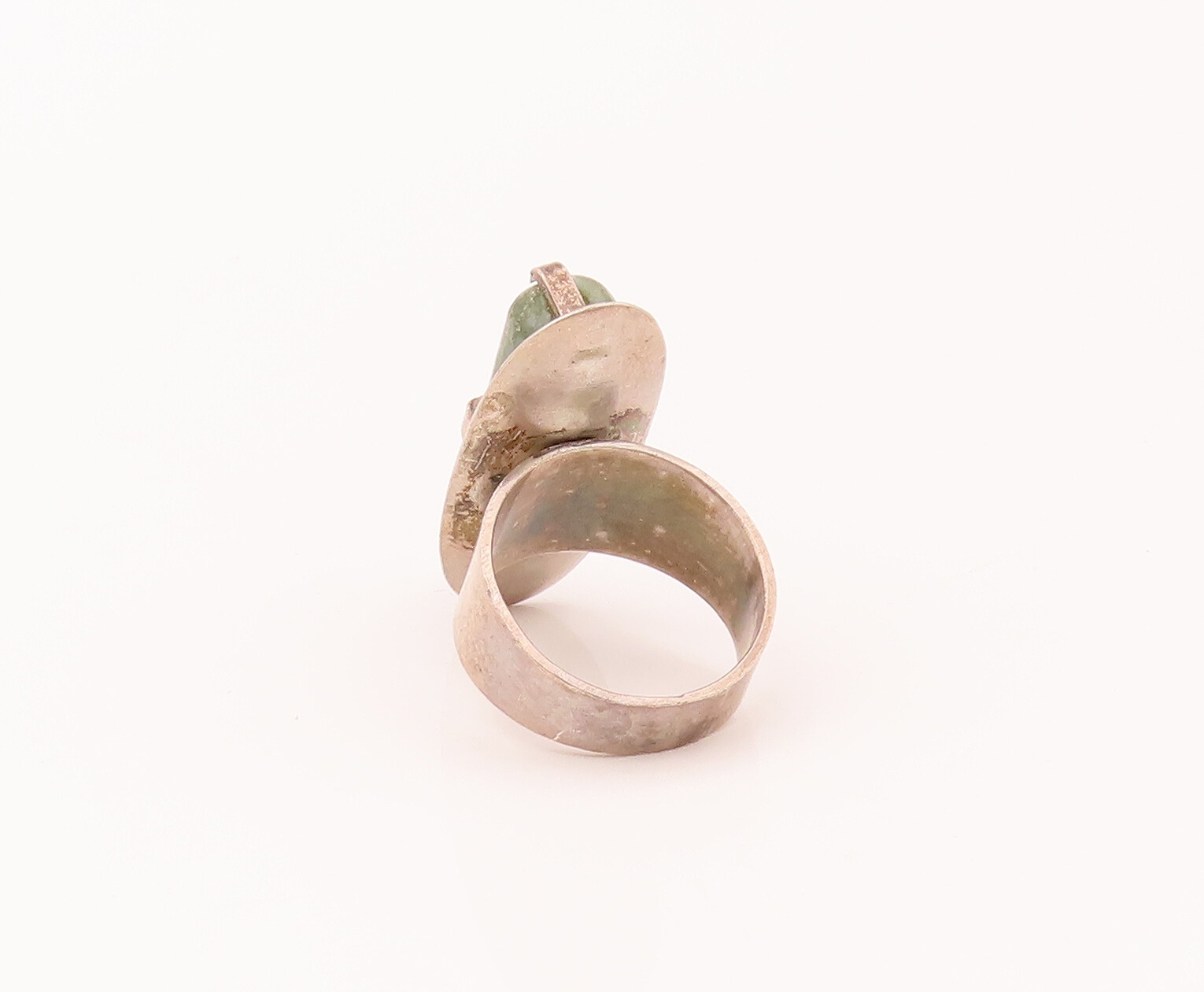 EUROPE 925 Silver Vintage Green Tourmaline Disk Clamped Ring Sz 5.5 RG26589