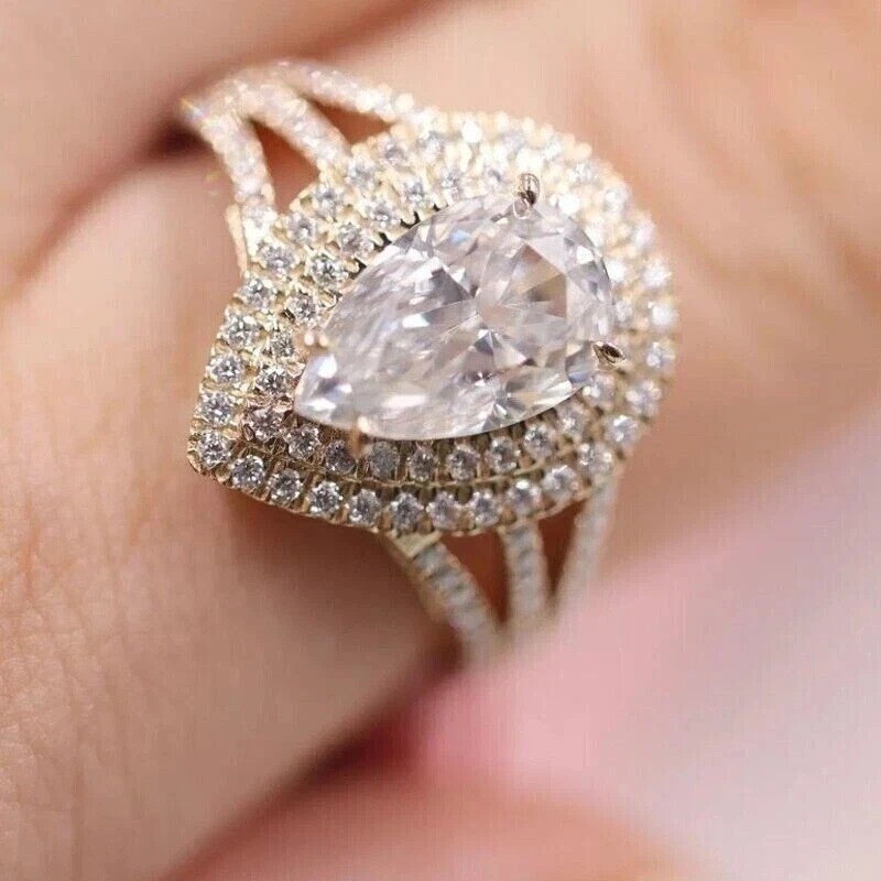 4.25Ct VVS1 Pear Cut Lab Created Diamond Anniversary 14k White Gold Finish Ring