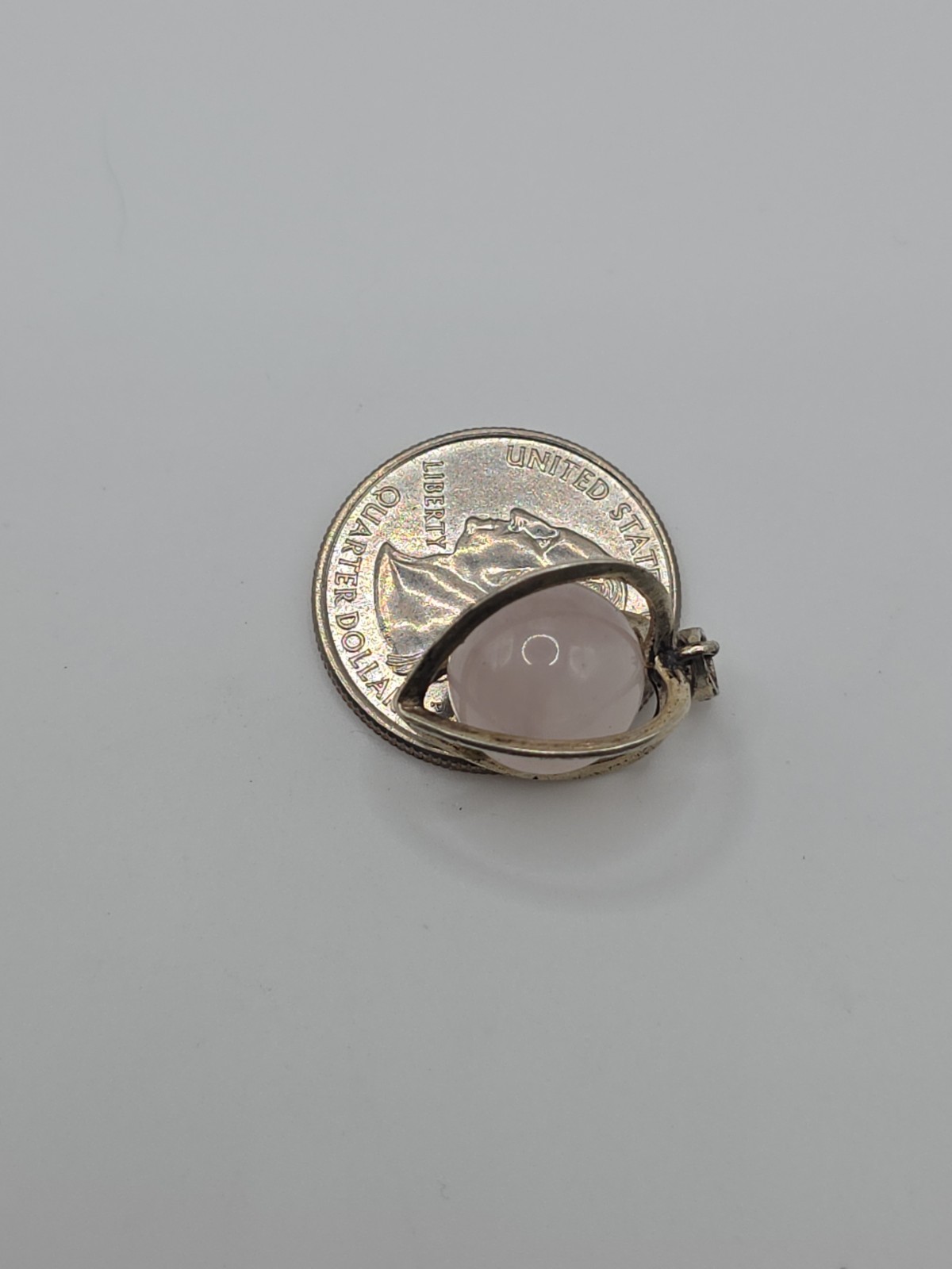 Vintage Sterling Silver 925 Round Pink Quartz Heart Pendant 3.8g