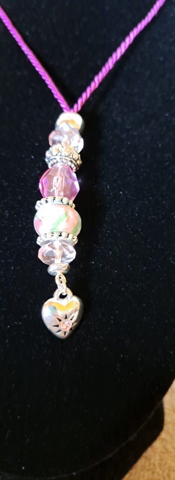 Vtg Signed SAQ For Avon Pink & Floral Beaded Silver Tone Necklace & Earring Set