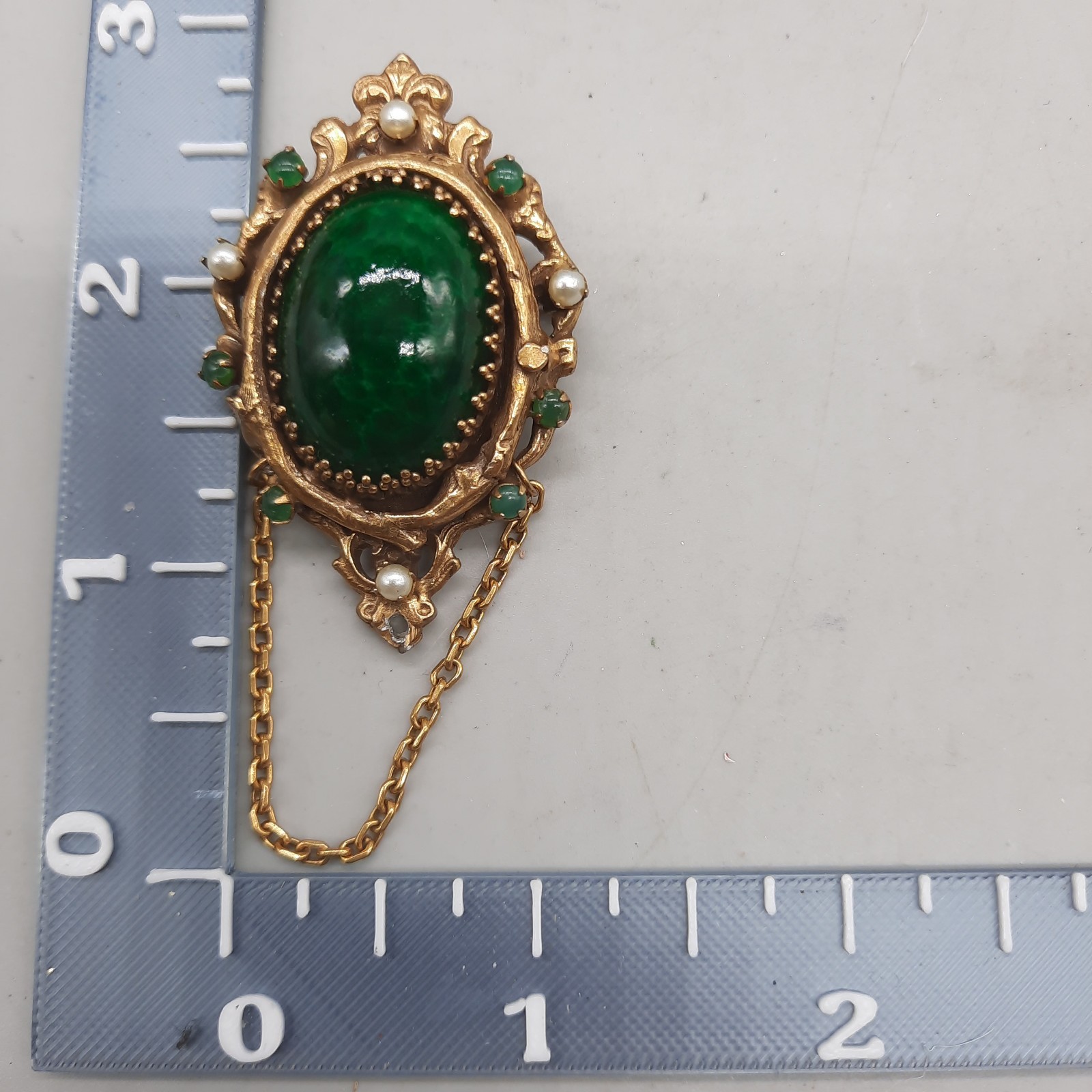 Vintage Original by Robert Brooch Green Cabochon Simulated Pearl
