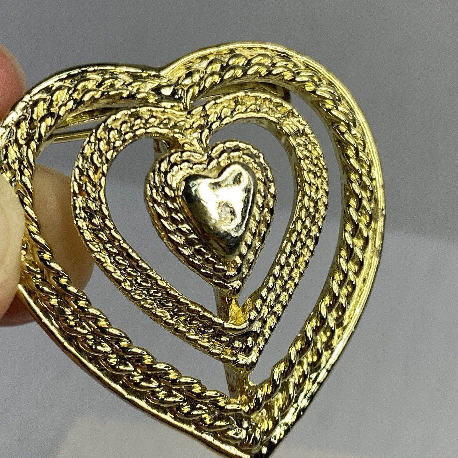 Lot Of 3 Brooch Pins Heart Silver Gold “White Stag” Triple Heart Woven Rope