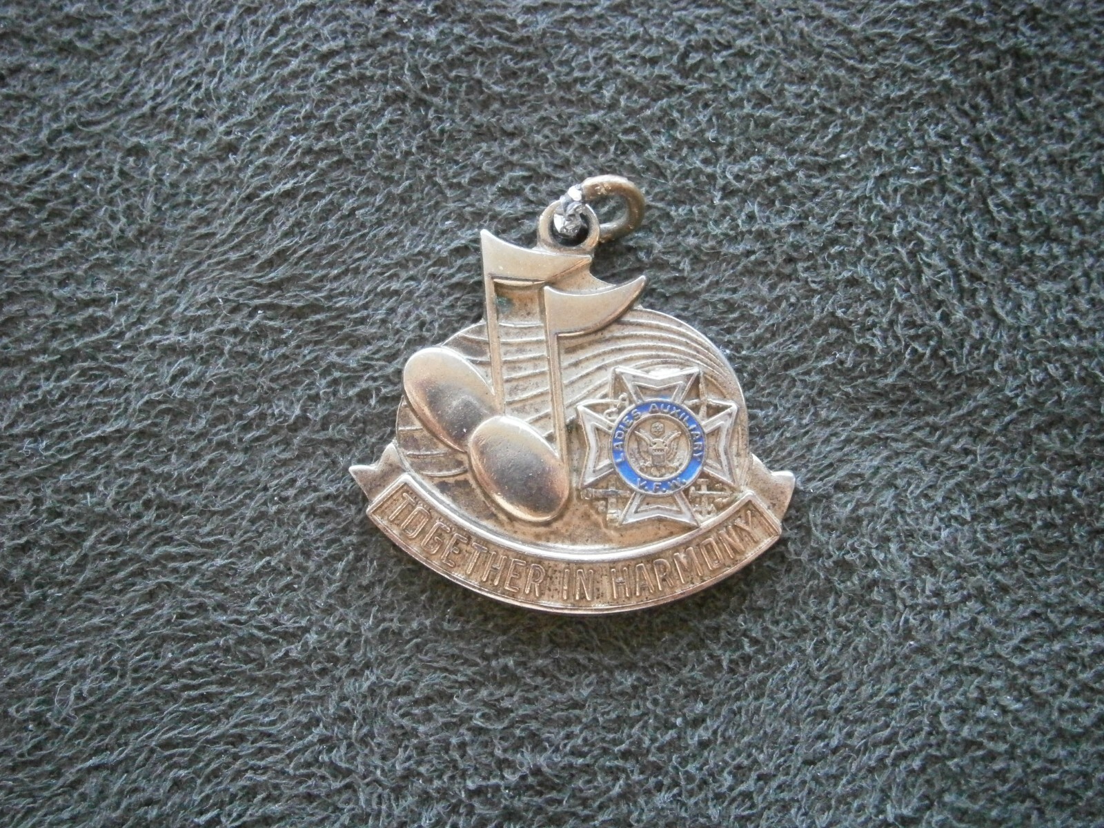Ladies Auxilliary to VFW Together in Harmony Vtg Enamel Charm Pendant 3.3g