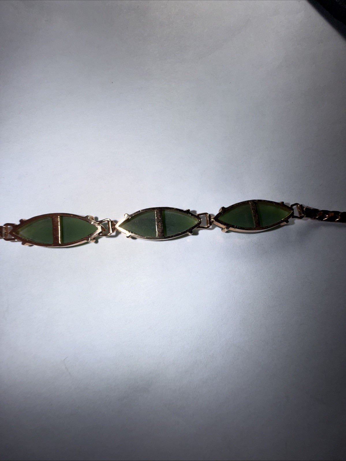 Bracelet Jade Gold Filled Vintage Unused Old Stock Unmarked Big Cabochons 7.25”