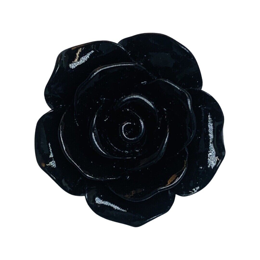 Black Rose Earrings Flower Button Stud 1″ Pierced Lucite Gothic Punk Indie