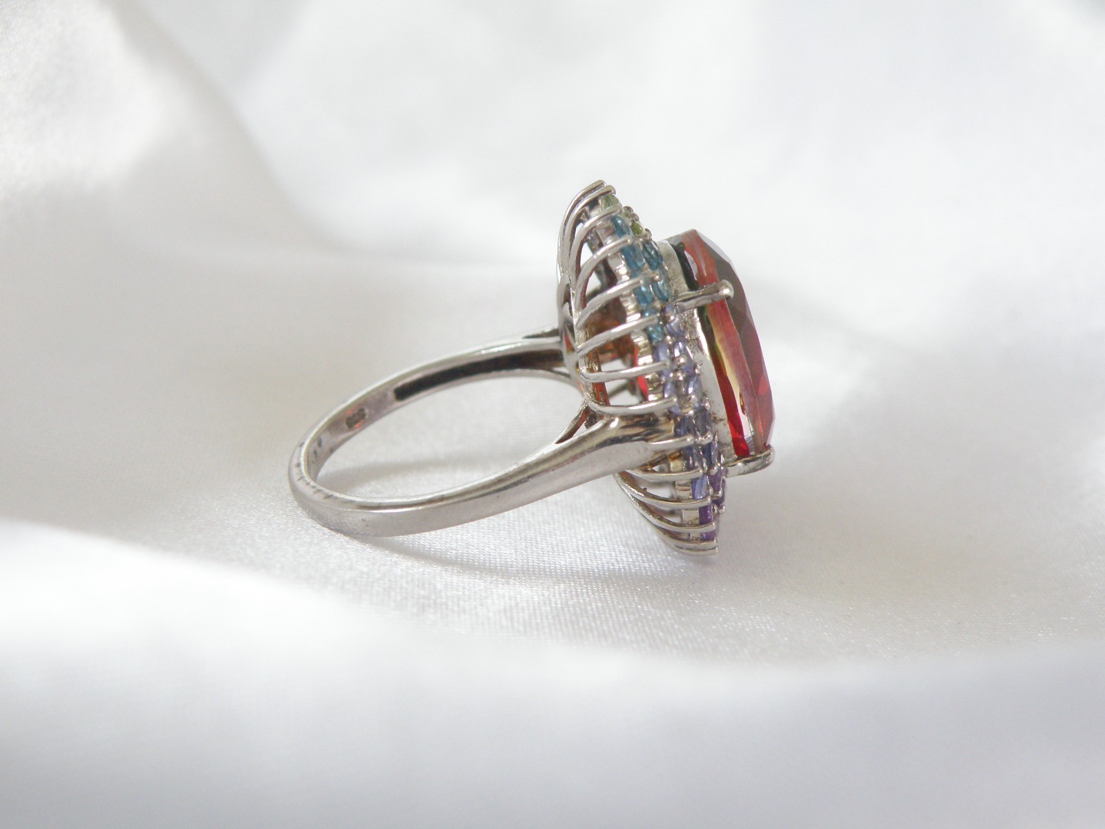 Large Sterling Silver 925 Watermelon Tourmaline Exotic Gemstone Statement Ring 8