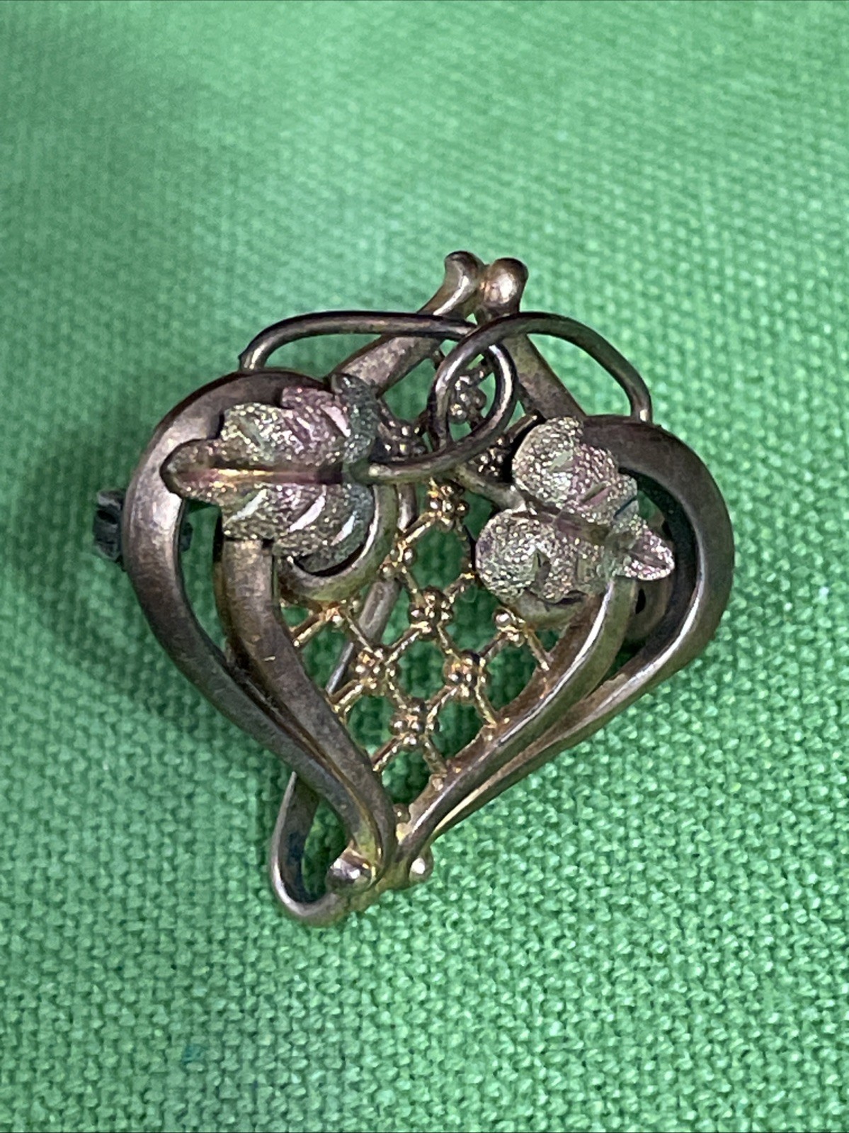 ANTIQUE Simmons Pink and Green Gold PIN Brooch