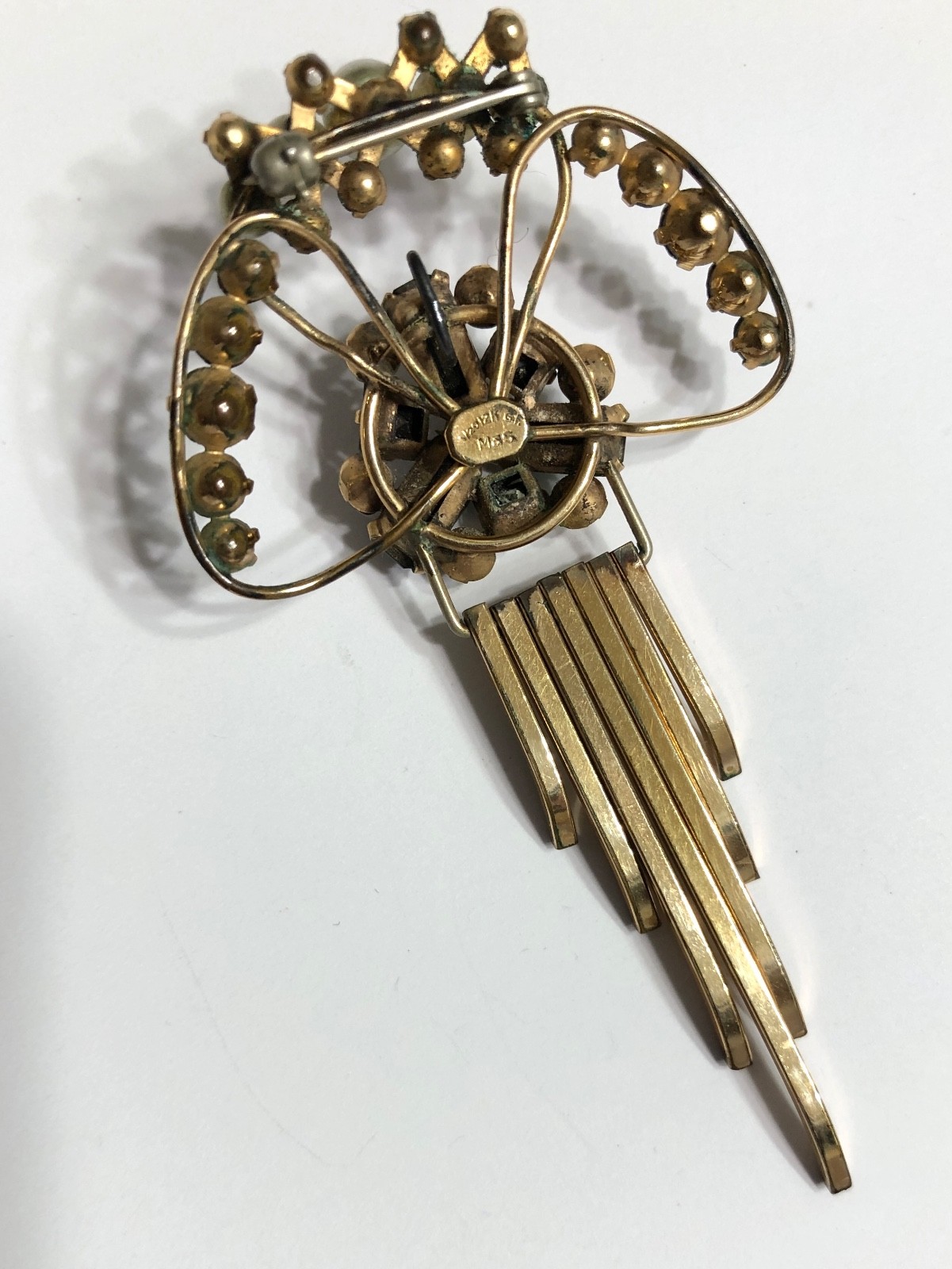 Gold Filled M&S Brooch Pendant 12KT GF Green Stones Prong Set Art Deco Vintage