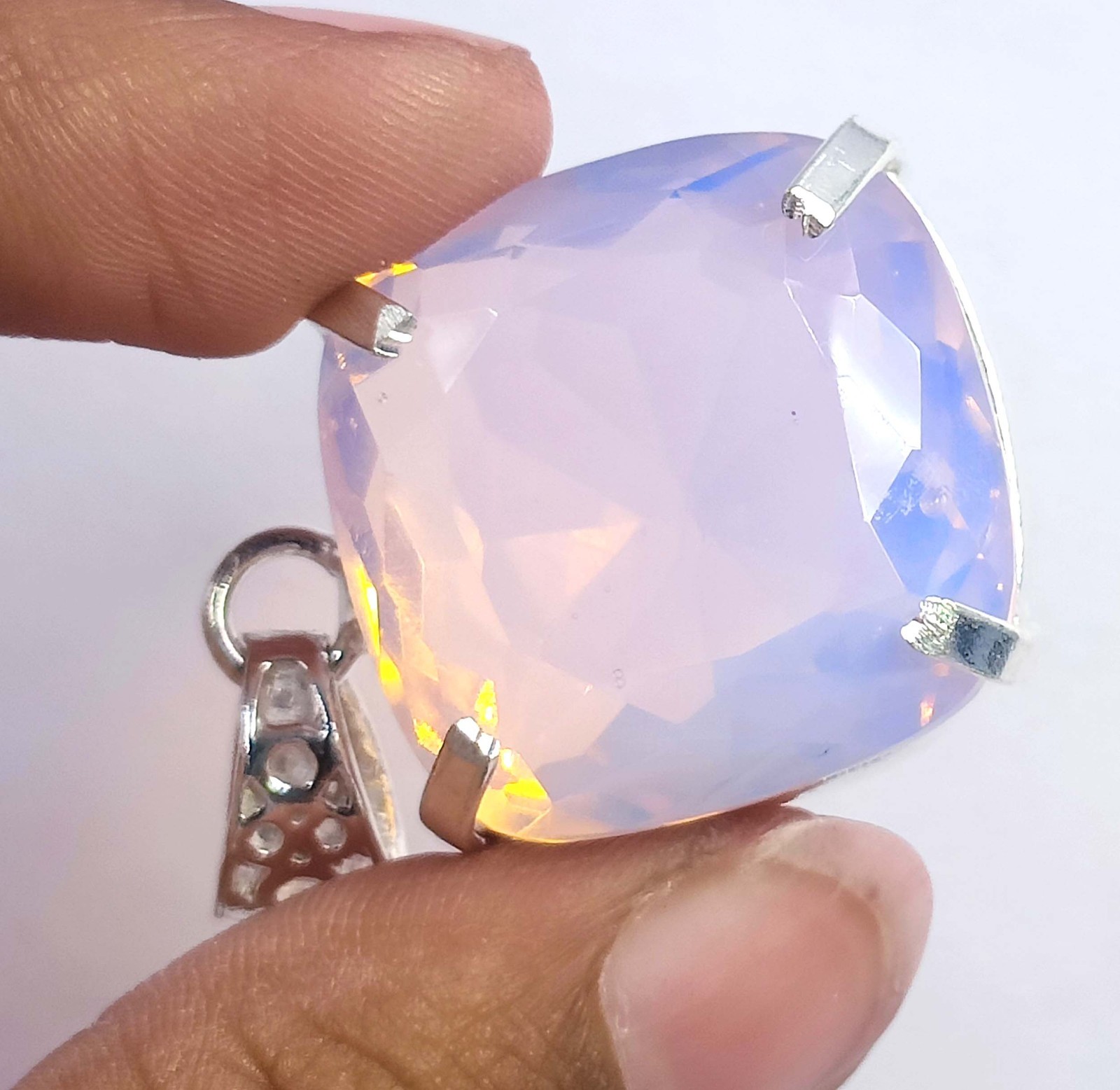 73.0 Ct Natural Pink Opal Certified Cushion Shape 925 Solid Silver Pendant 6AGY
