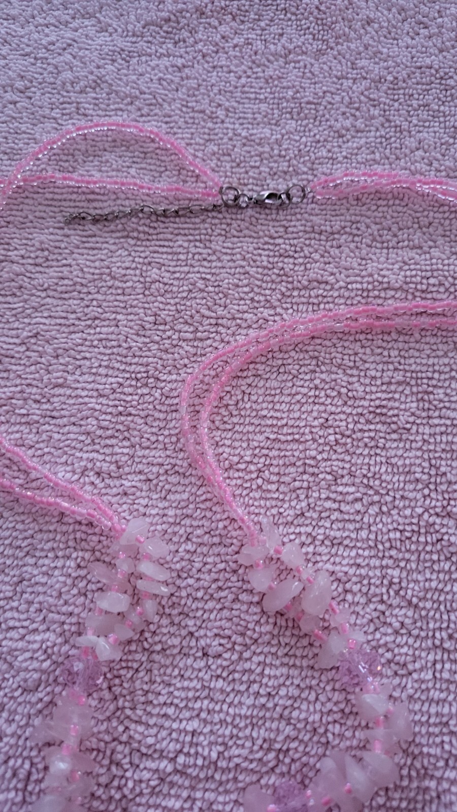 Quartz Chip Necklace w Large Swirl Glass Focal & Sead Beads