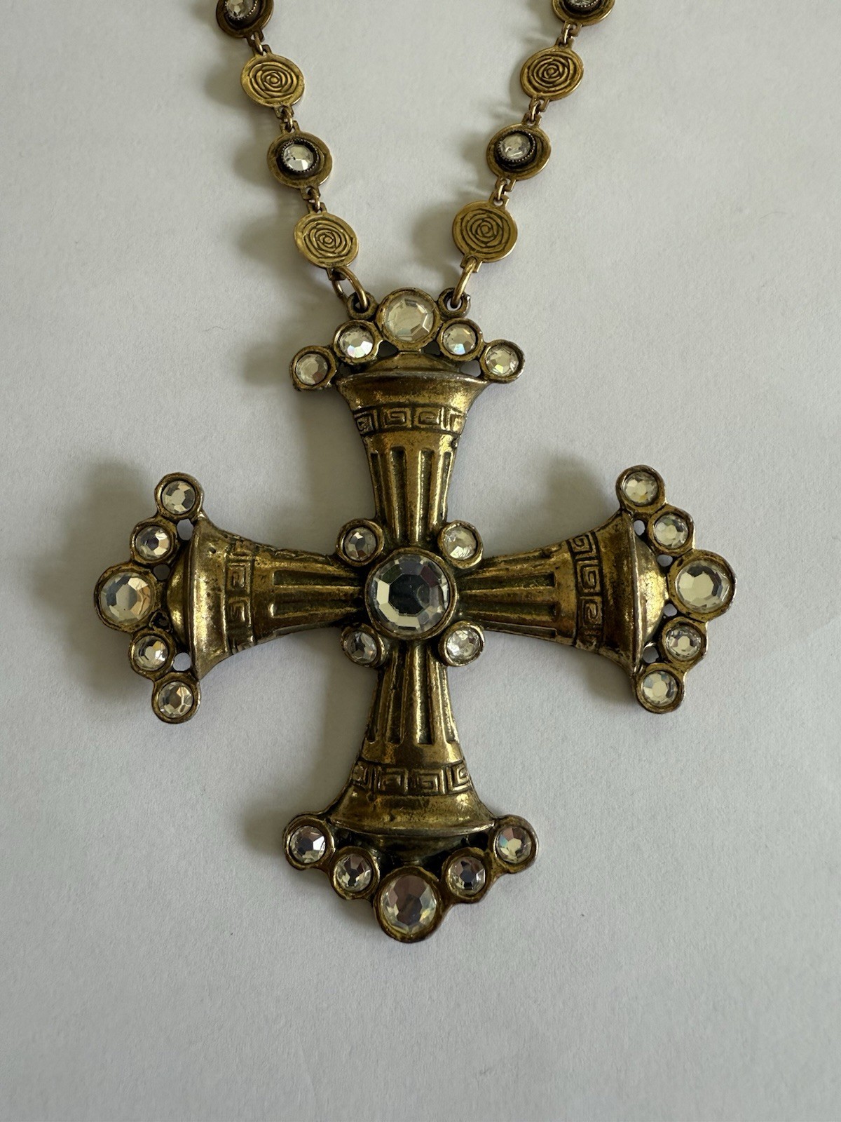 Vintage Jeanne Signed 1960s Maltese Cross Goldtone LARGE Pendant Necklace
