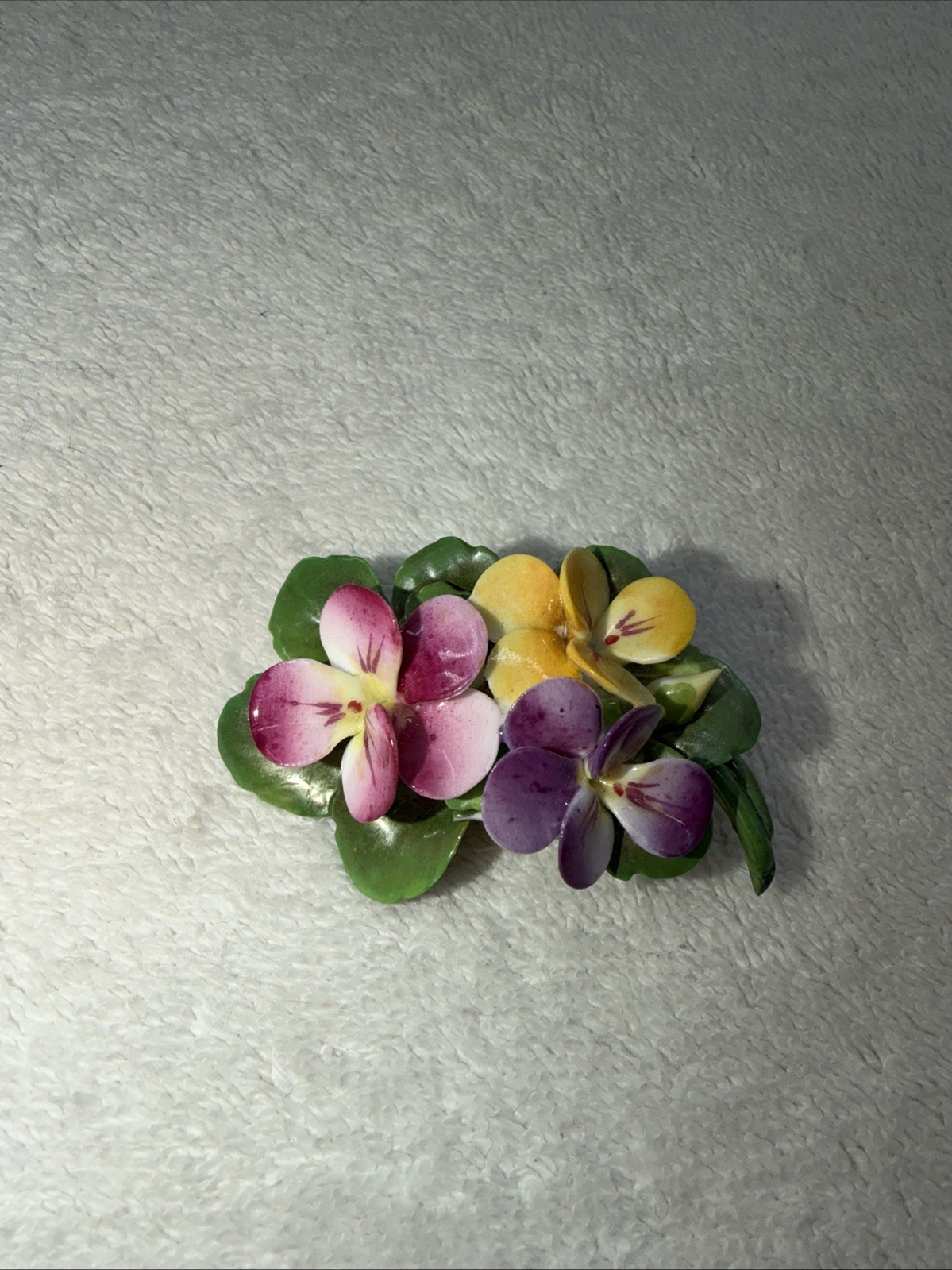 VTG Cara China Violets Porcelain Bouquet Brooch Bow Pin Staffordshire