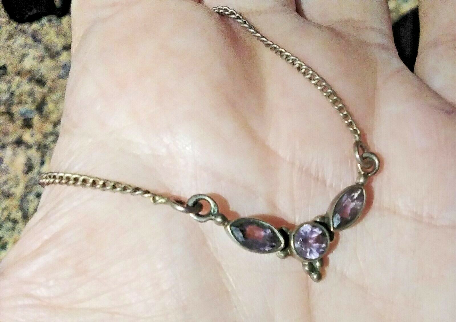Vintage Sterling Silver Triple Amethyst Necklace. Purpler in Person reg $70