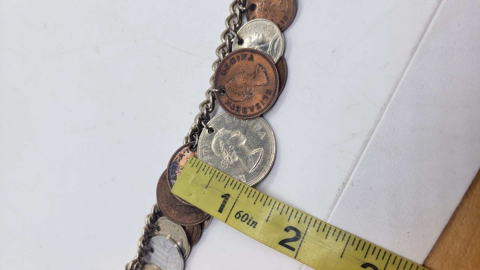 Vintage Coin Charm Bracelet Souvenir Mixed Coins Queen Elizabeth Regina Collect