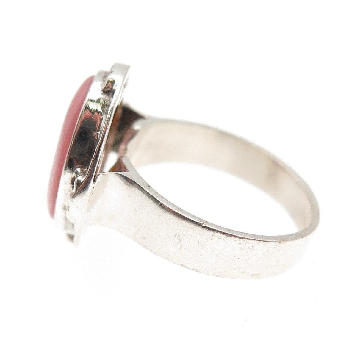980 Silver Vintage Real Pink MOP Modernist Oxidized Ring Size 6.25