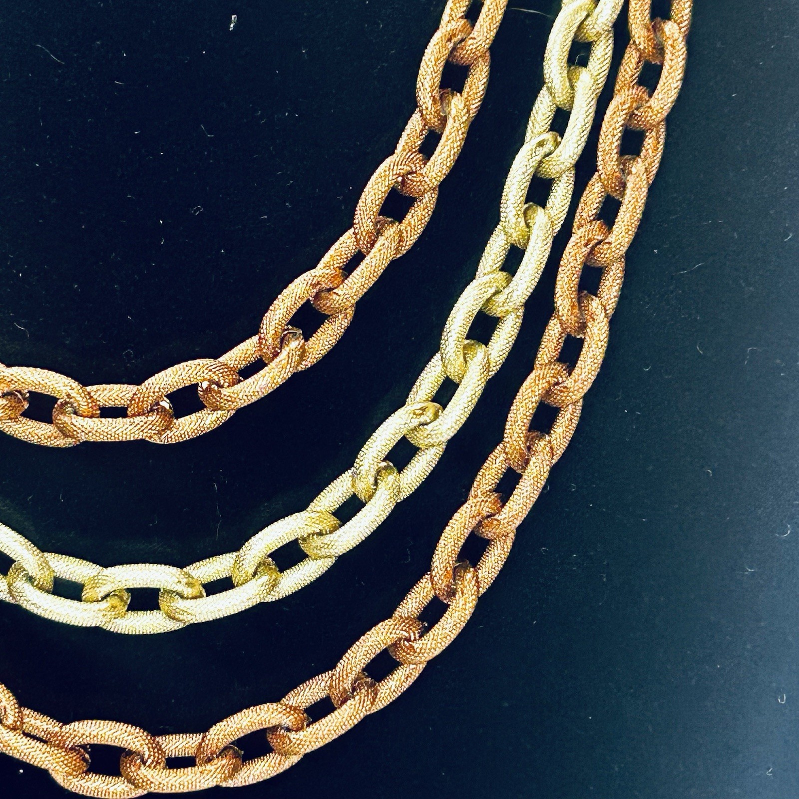 Vintage 3 Strand Necklace W Germany Textured Chain Link Copper & Light Gold Tone