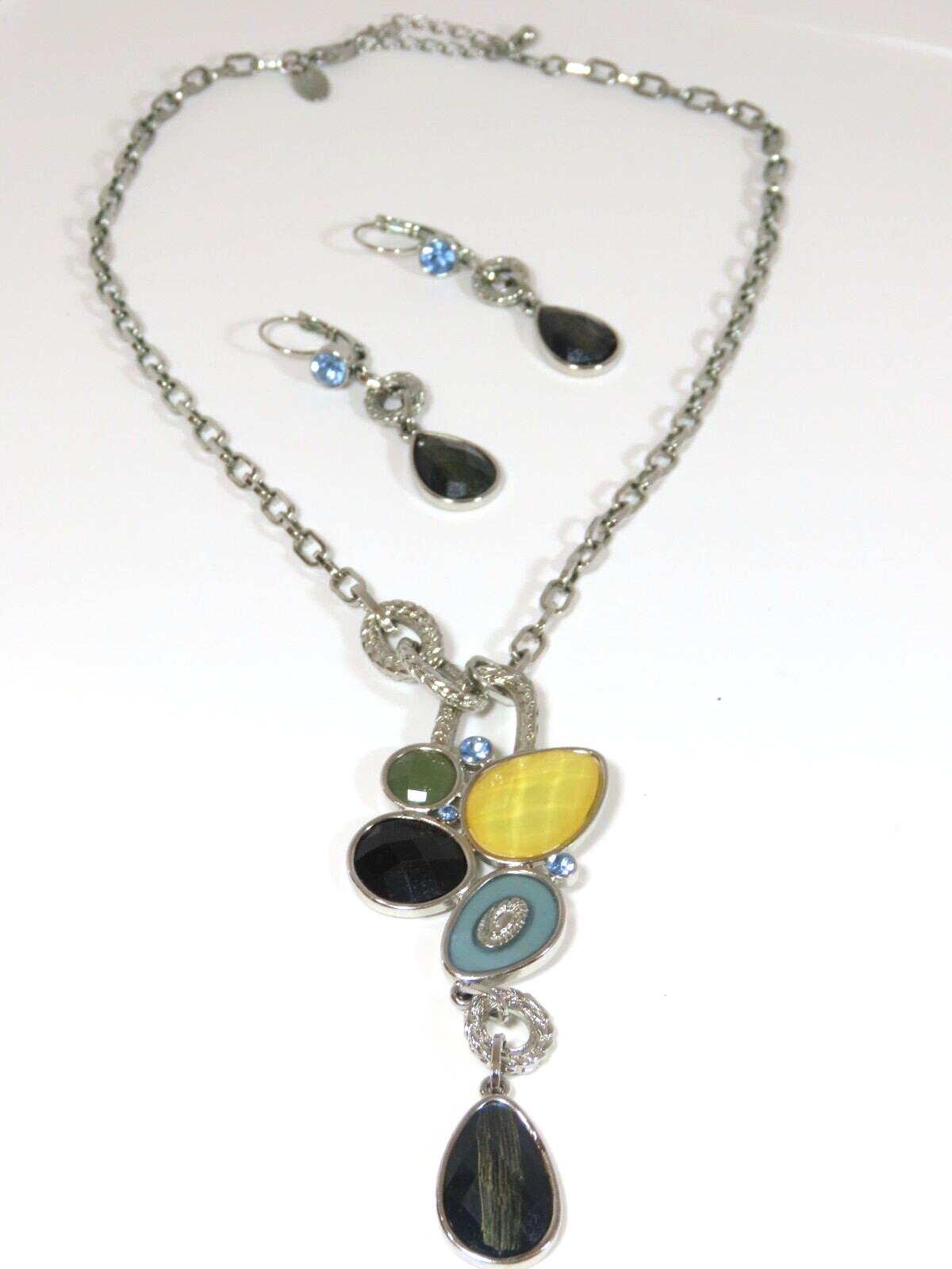 Lia Sophia Jewelry Set Necklace Earrings Cabochon Enamel + Signed D1987