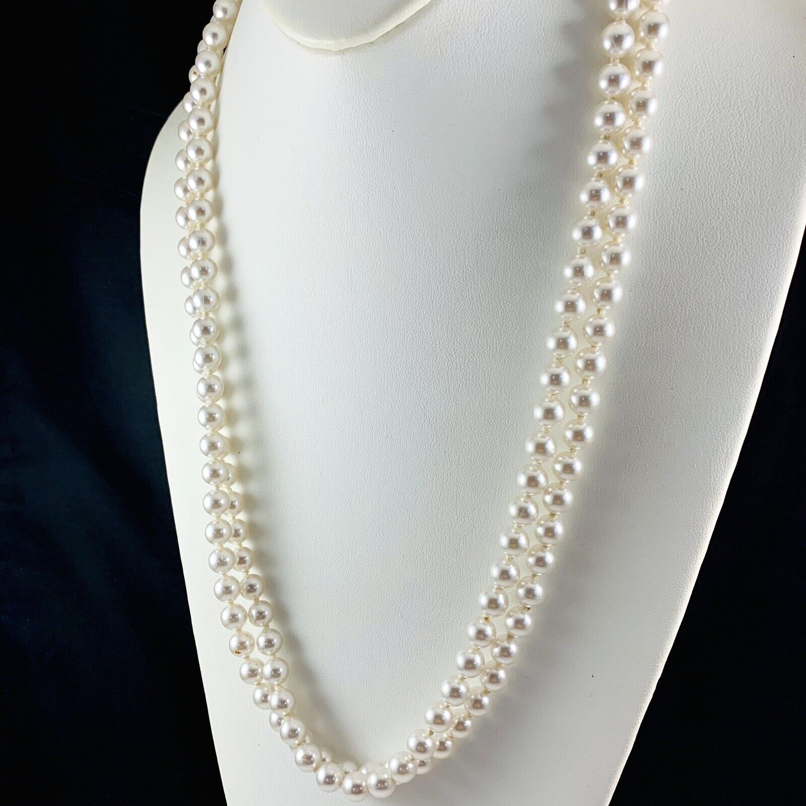 Vintage Elegant Classic Faux Pearl Very Light Grey Hue Long 53″ Necklace