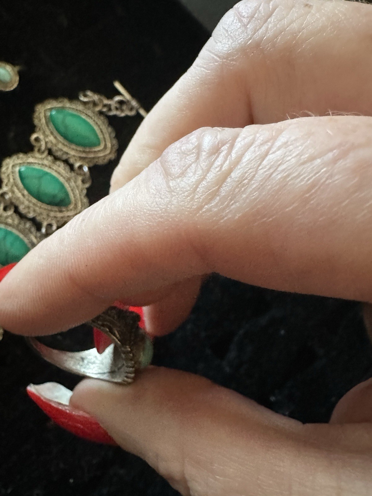 Vintage Southwestern Style Turquoise Jewelry Lot – 7 Rings & Statement Bracelet