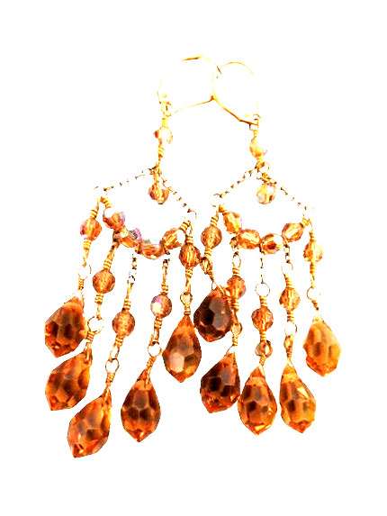 Vintage 14K Gold Filled Dangle Multi Faceted Earrings Amber/Brown Crystals