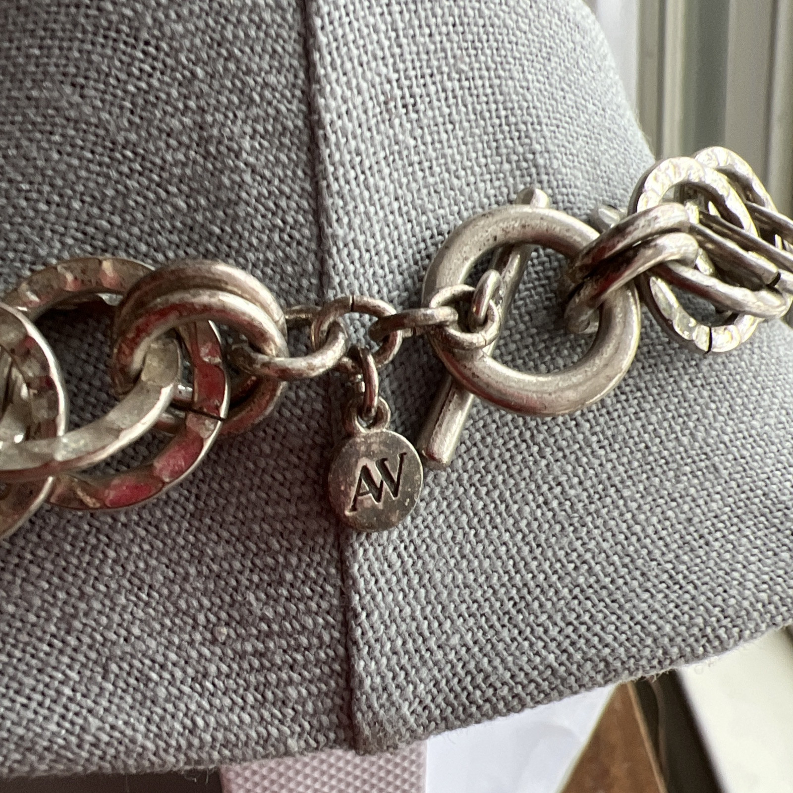 Vintage Double Link Silver Metal Necklace; Signed AV; Beautiful!