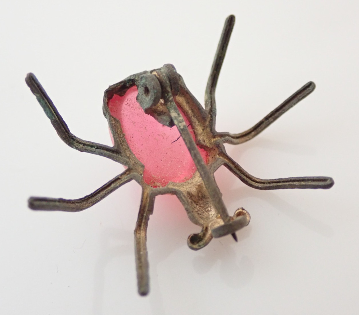 Vintage Pink Lucite Jelly Belly Spider Bug Brooch Pin