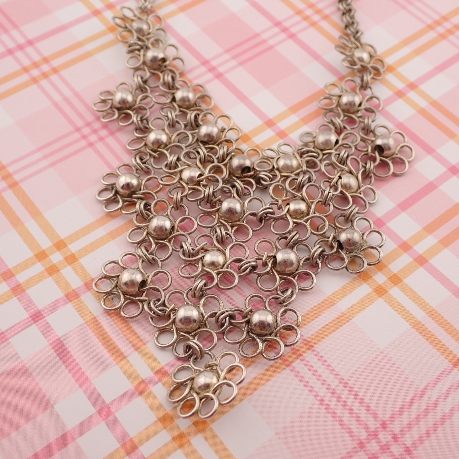 VTG Ilaria Peruvian Sterling Silver Daisy Flower Triangle Bib 18″ Necklace 33.3g