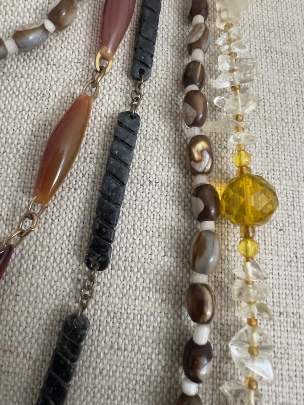 Vintage Lot – 4 Boho Necklaces: 20-48” – Moss Agate, Citrine, Trochus Shell Bead