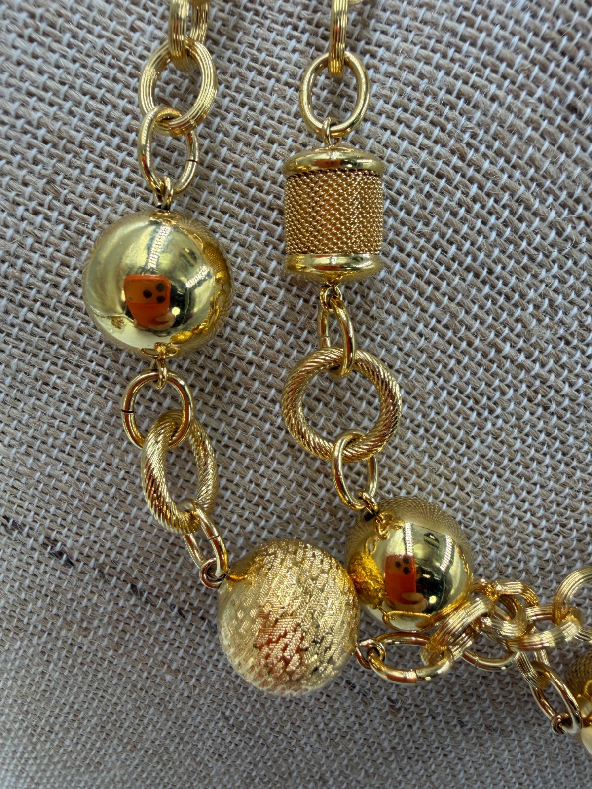 Vintage Necklace Monet Barrel Bead Goldtone Link Statement Chunky 36 in