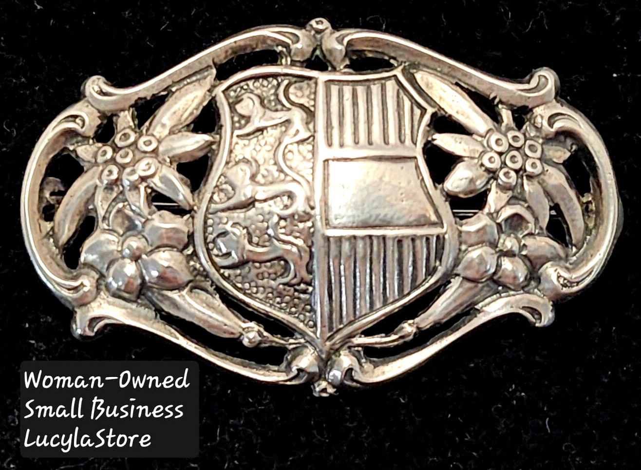 1.7″ Vintage Sterling Silver Austrian Coat of Arms Post War 1950’s Brooch Pin