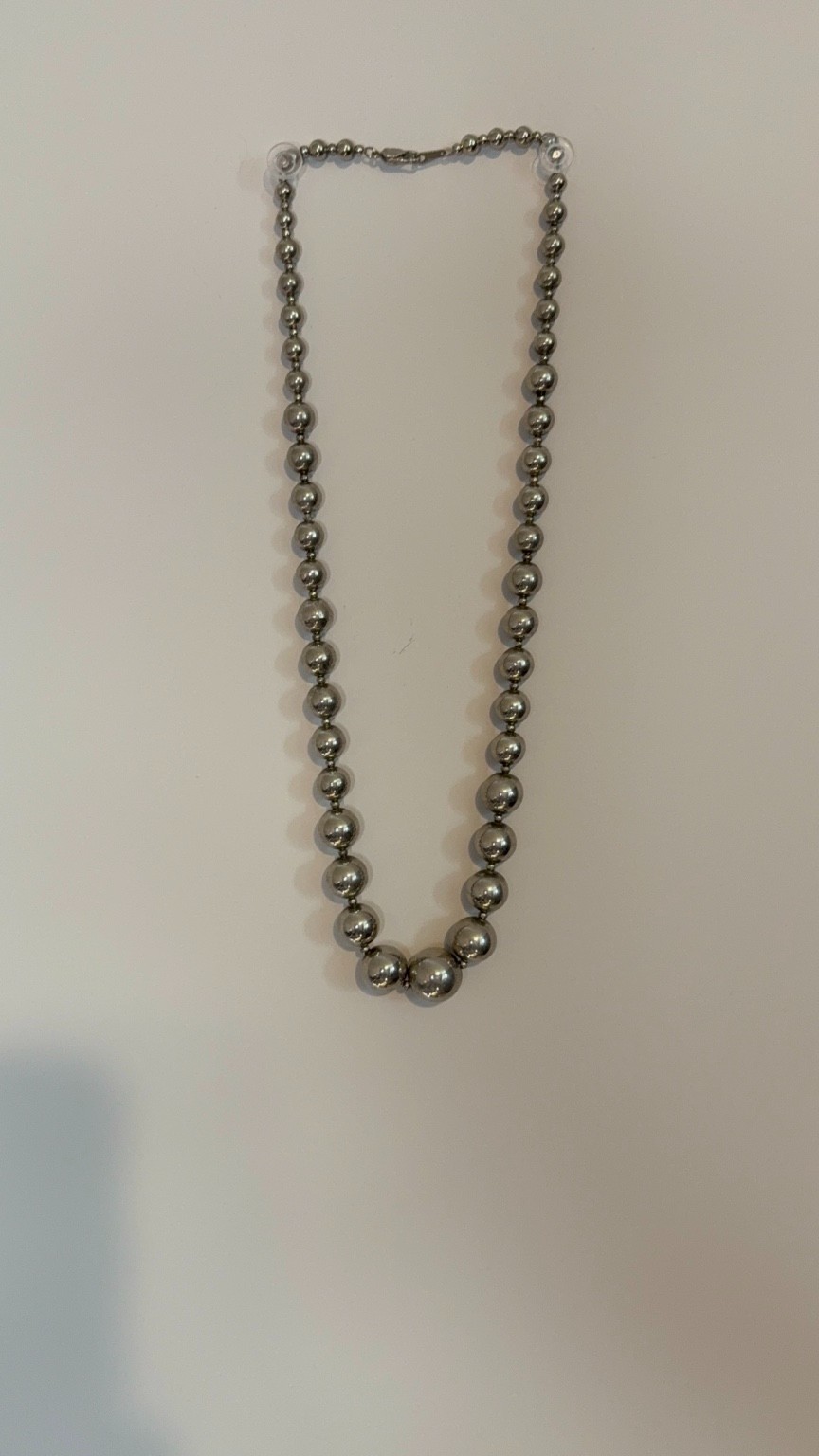 Vintage Korea Silver Tone Graduated Bead Necklace Chunky Ball Statement 17-18”