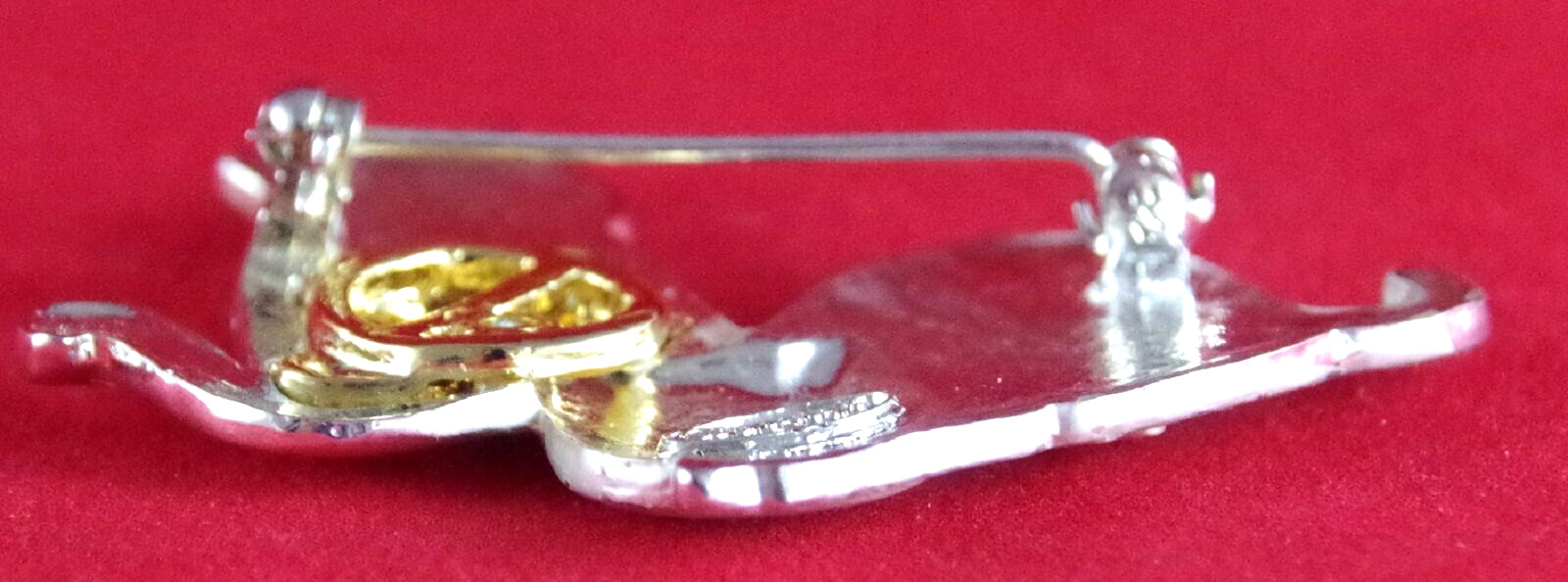 2″ NOS VTG c1980’s DANECRAFT CAT DUO w/ HEARTS & FLOWERS SILVER GOLD BROOCH PIN
