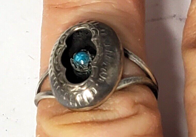 Vtg Sterling Silver SOUTHWEST Navajo Turquoise Shadow Box Ring Lot Sz 5.5