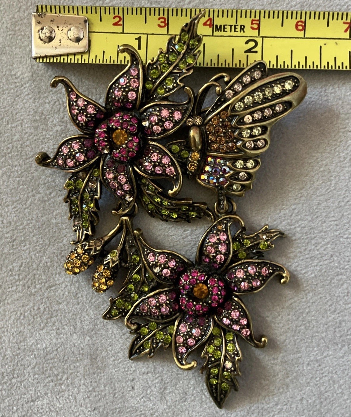 LaVintage Hinged Antiqued Goldtone Metal Flower/ Butterfly Brooch Or Pendant