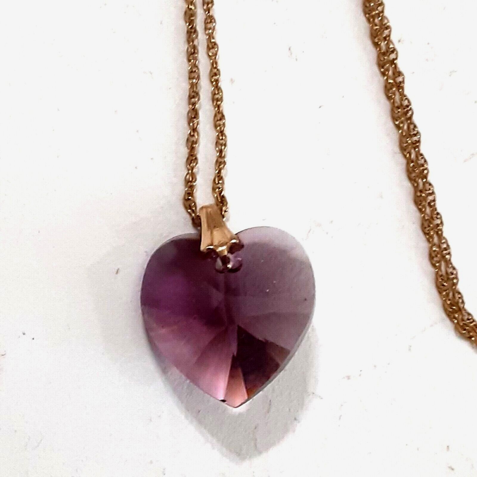 Purple Crystal Heart Pendant Necklace Gold Filled 18 mm 19 in