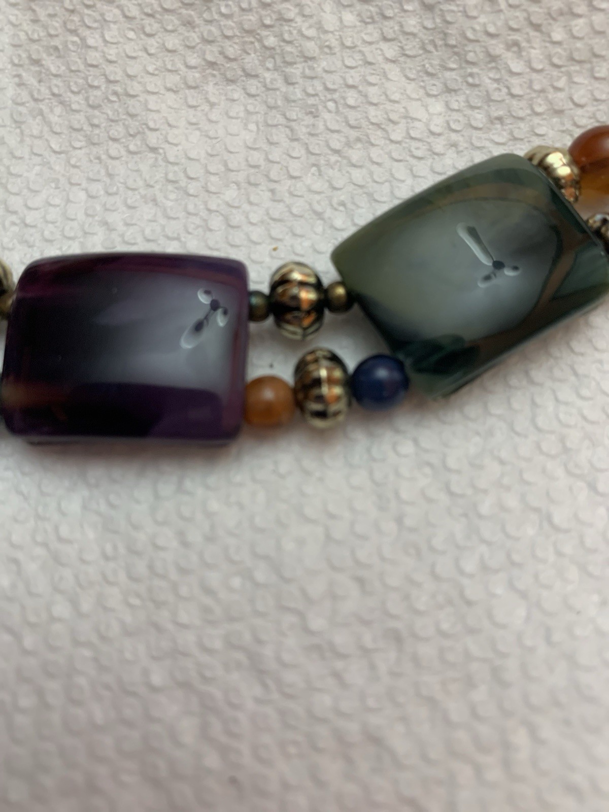 Vintage Multicolor Acrylic Chunky Faux Stone Choke Gold Tone Beaded Necklace 19″