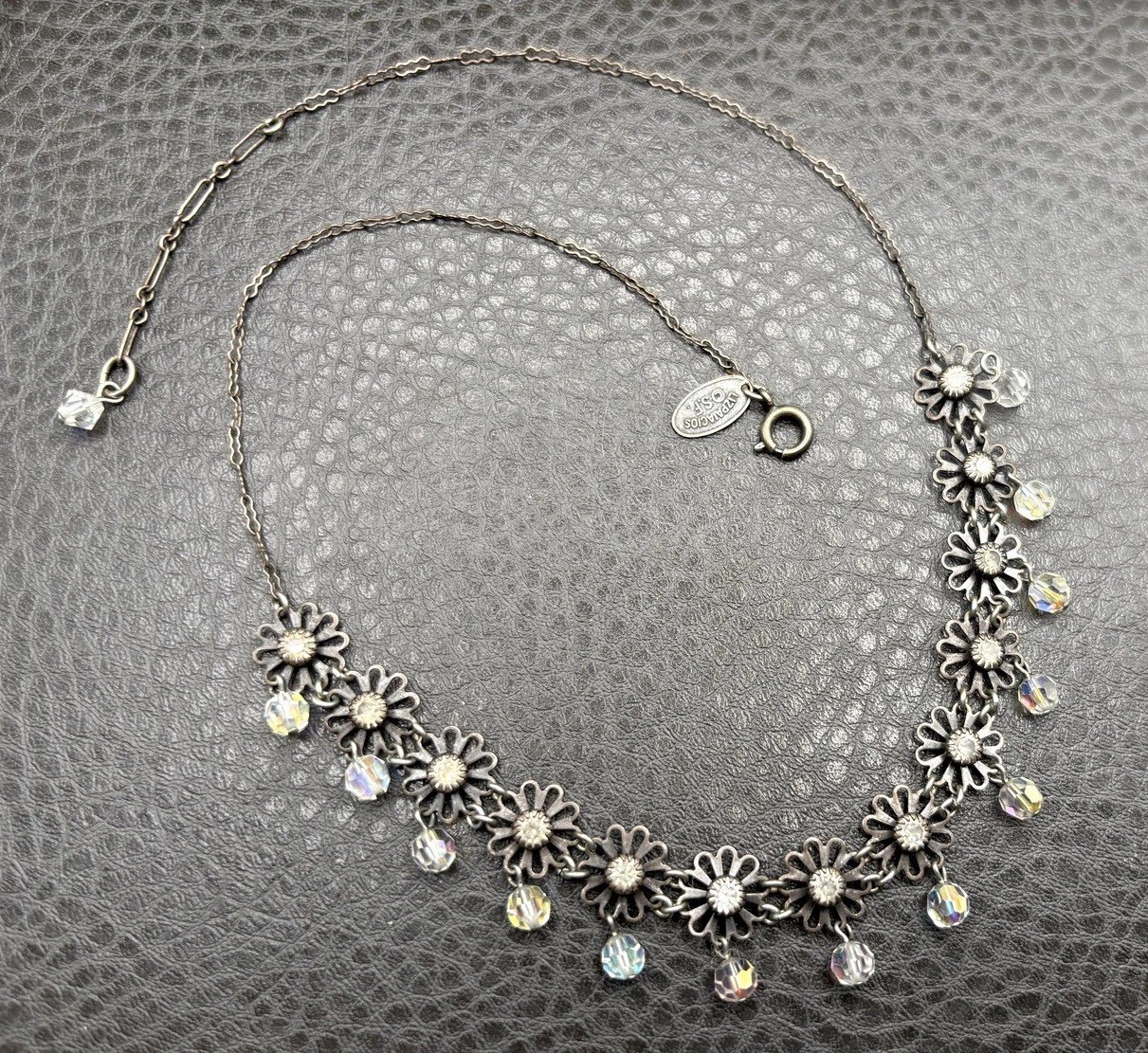 Liz Palacios Flower Bib Necklace Festoon Aurora Crystal Beads Vintage Style