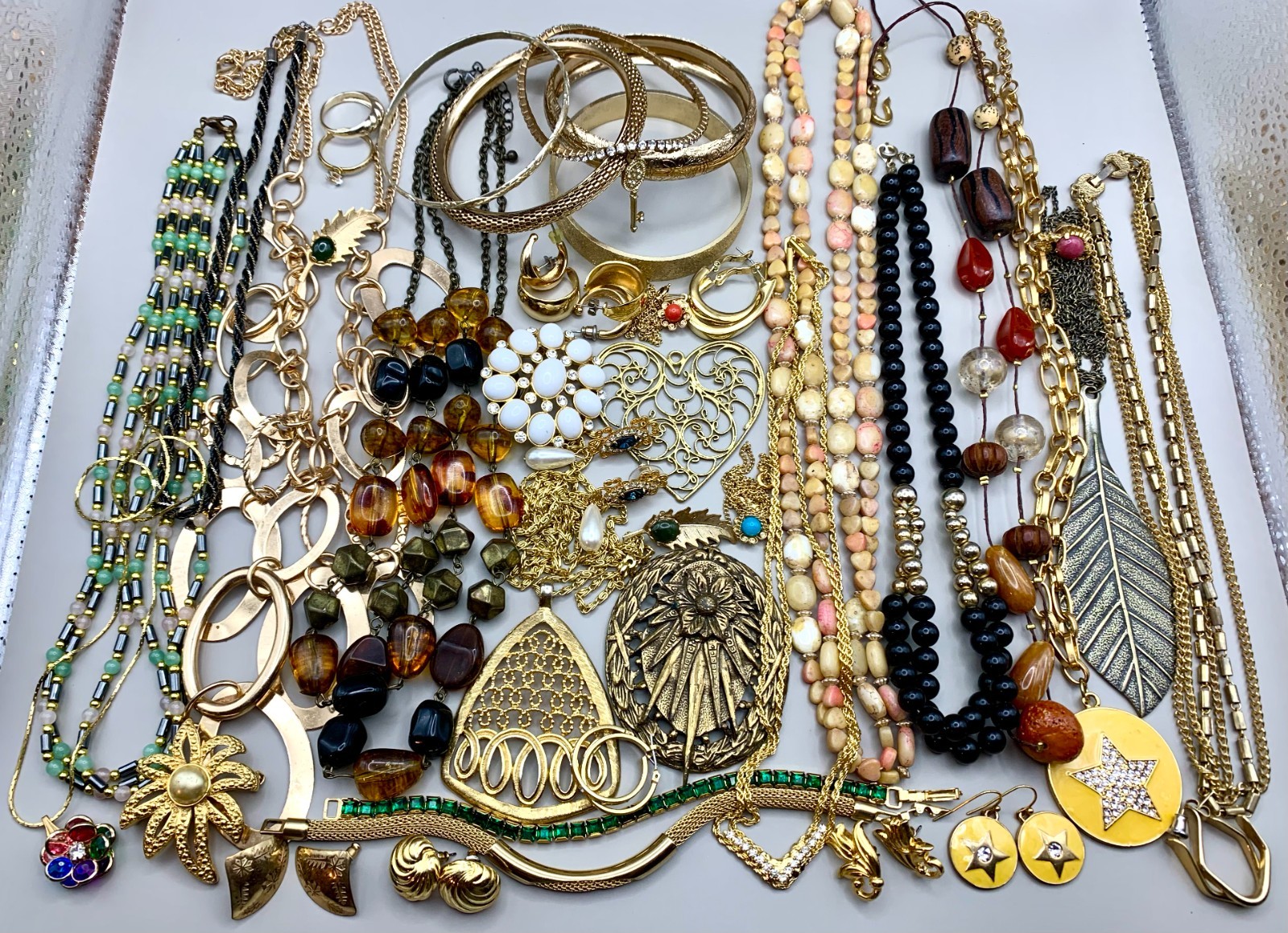 Vintage 41 Lot Gold Tone Jewelry Retro 1980s 90s Necklace Earrings Pin Bracelet