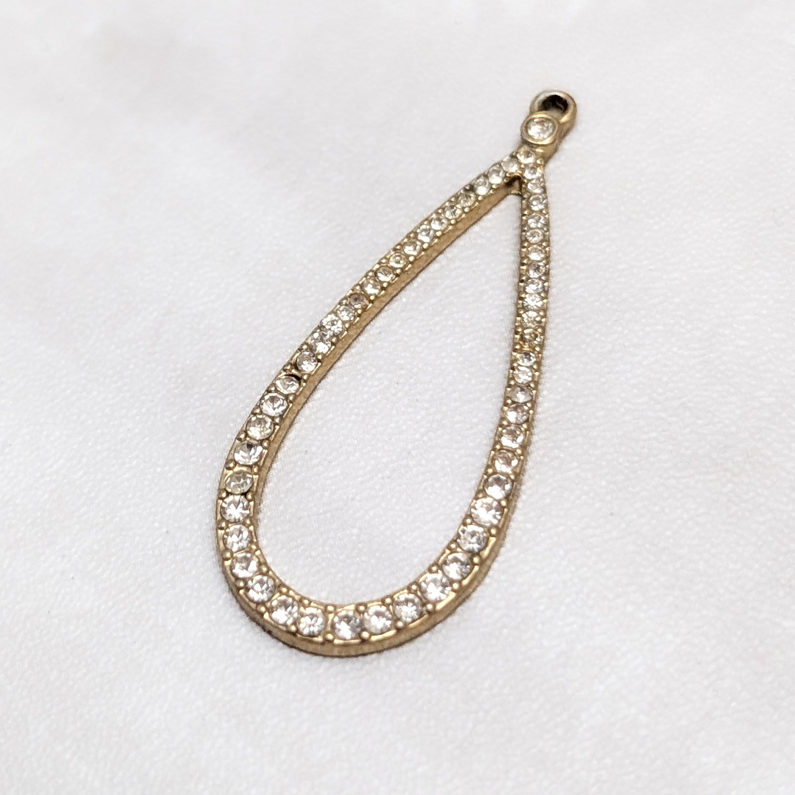 Vintage Pendant Gold Tone with Clear Gems Elongated Shape – No Chain Included
