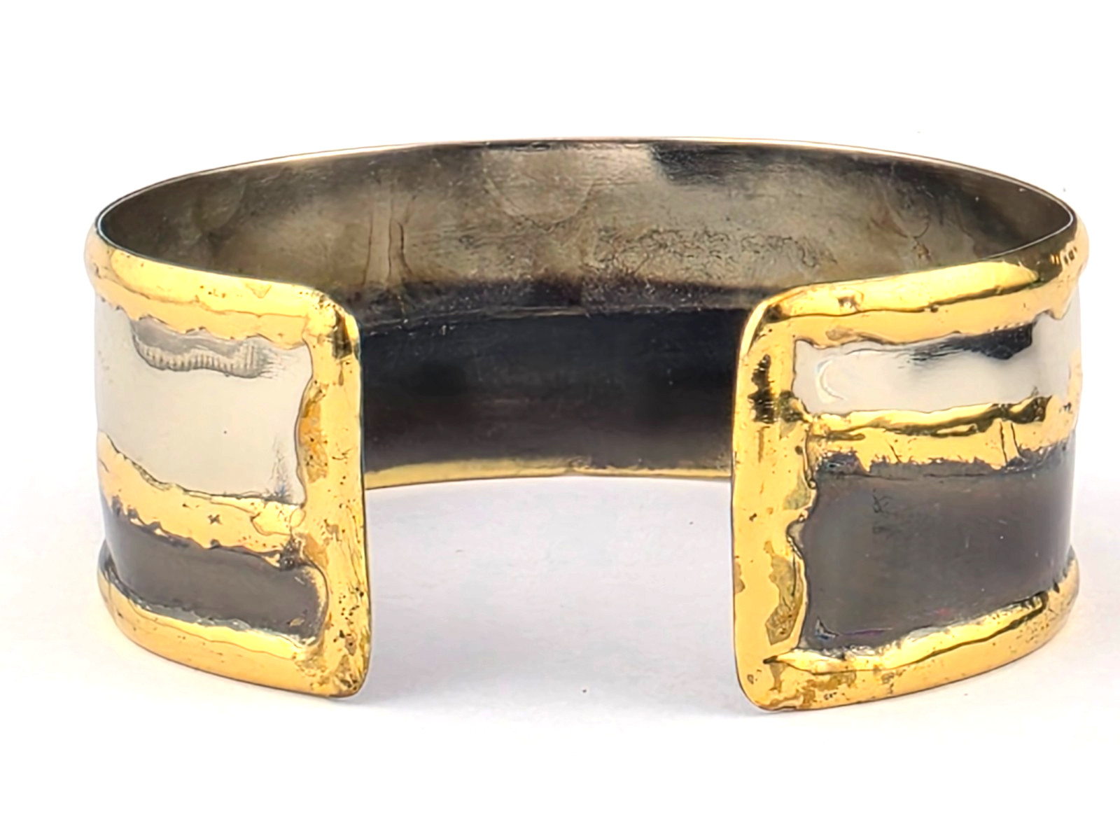 Handmade Brutalist Mixed Metals Brass Silver Oxidized 7.5″ Cuff Bracelet
